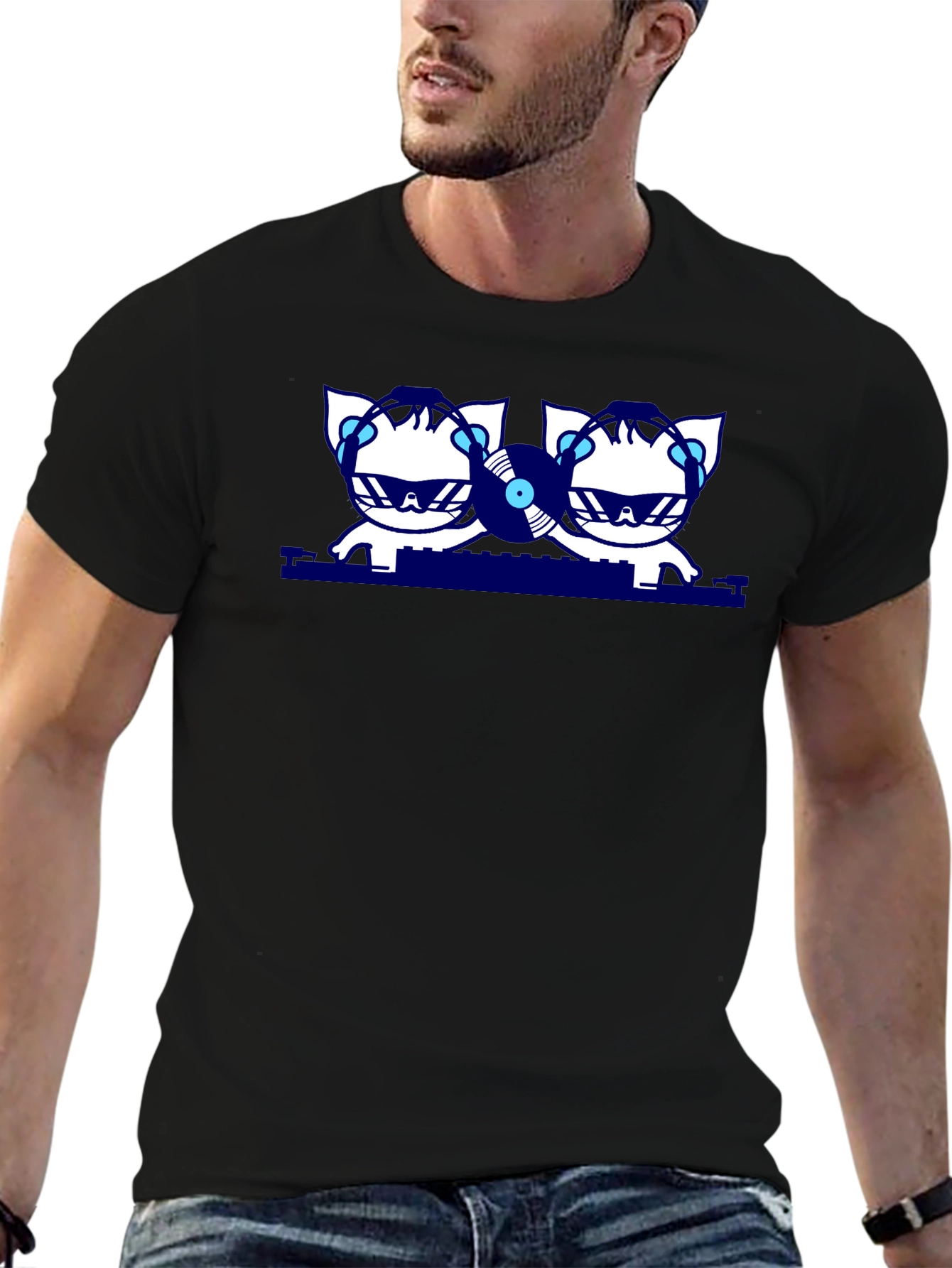 DJ Cats Graphic T-Shirt - Black