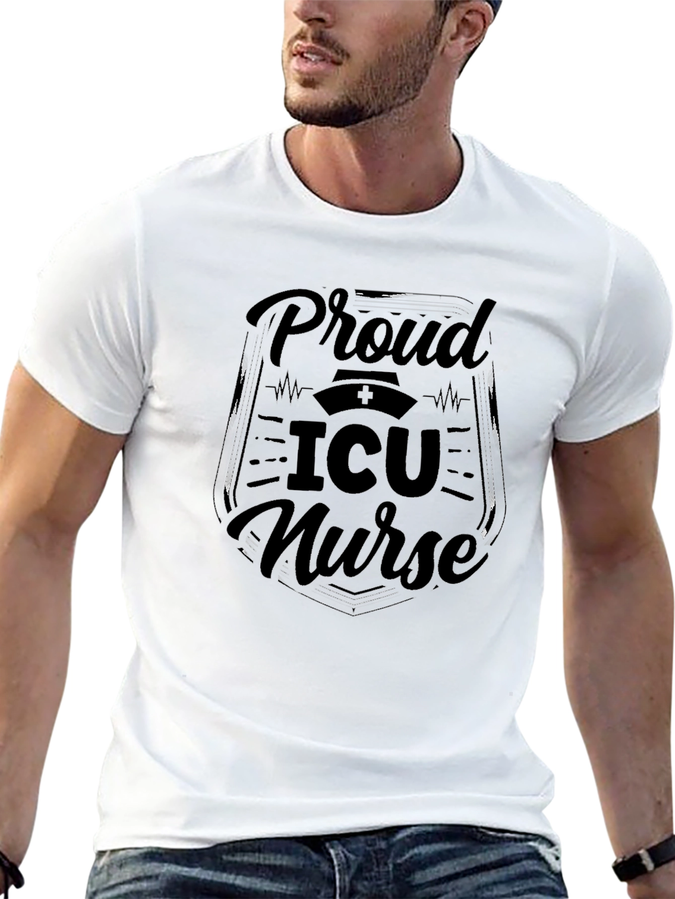 Proud ICU Nurse Black Graphic Tee