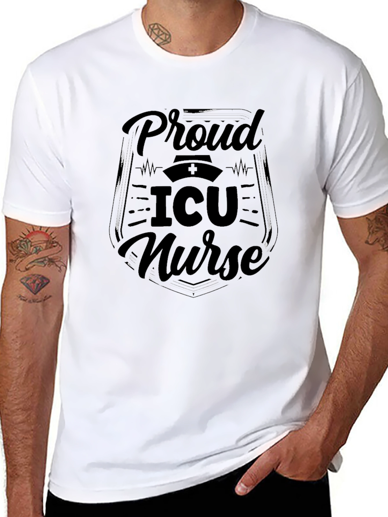 Proud ICU Nurse Black Graphic Tee
