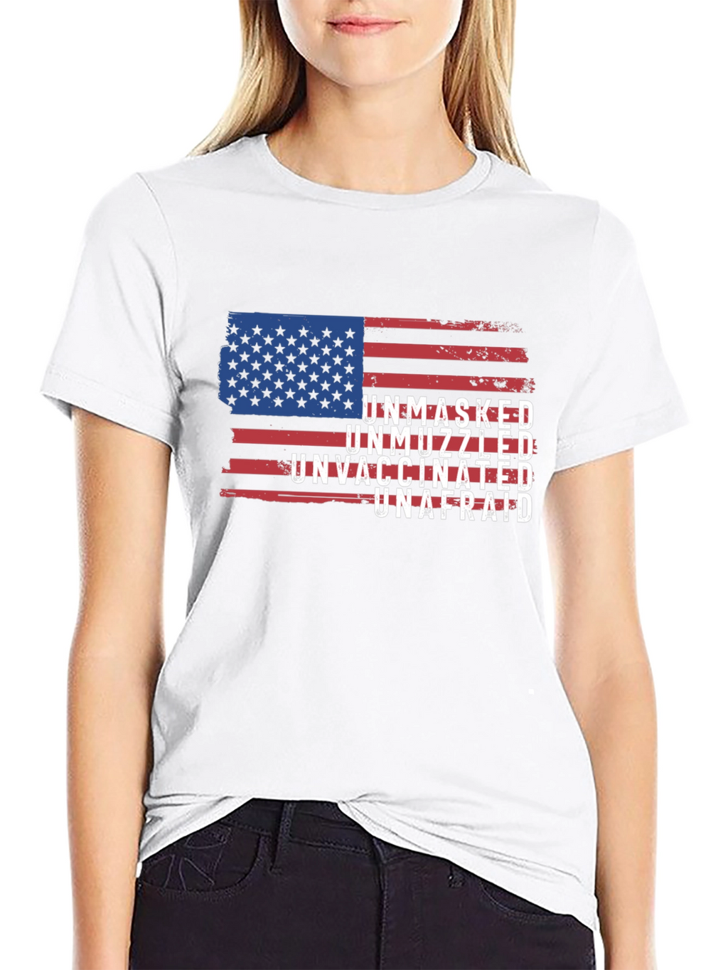 Unmasked Unvaccinated Unafraid American Flag T-Shirt