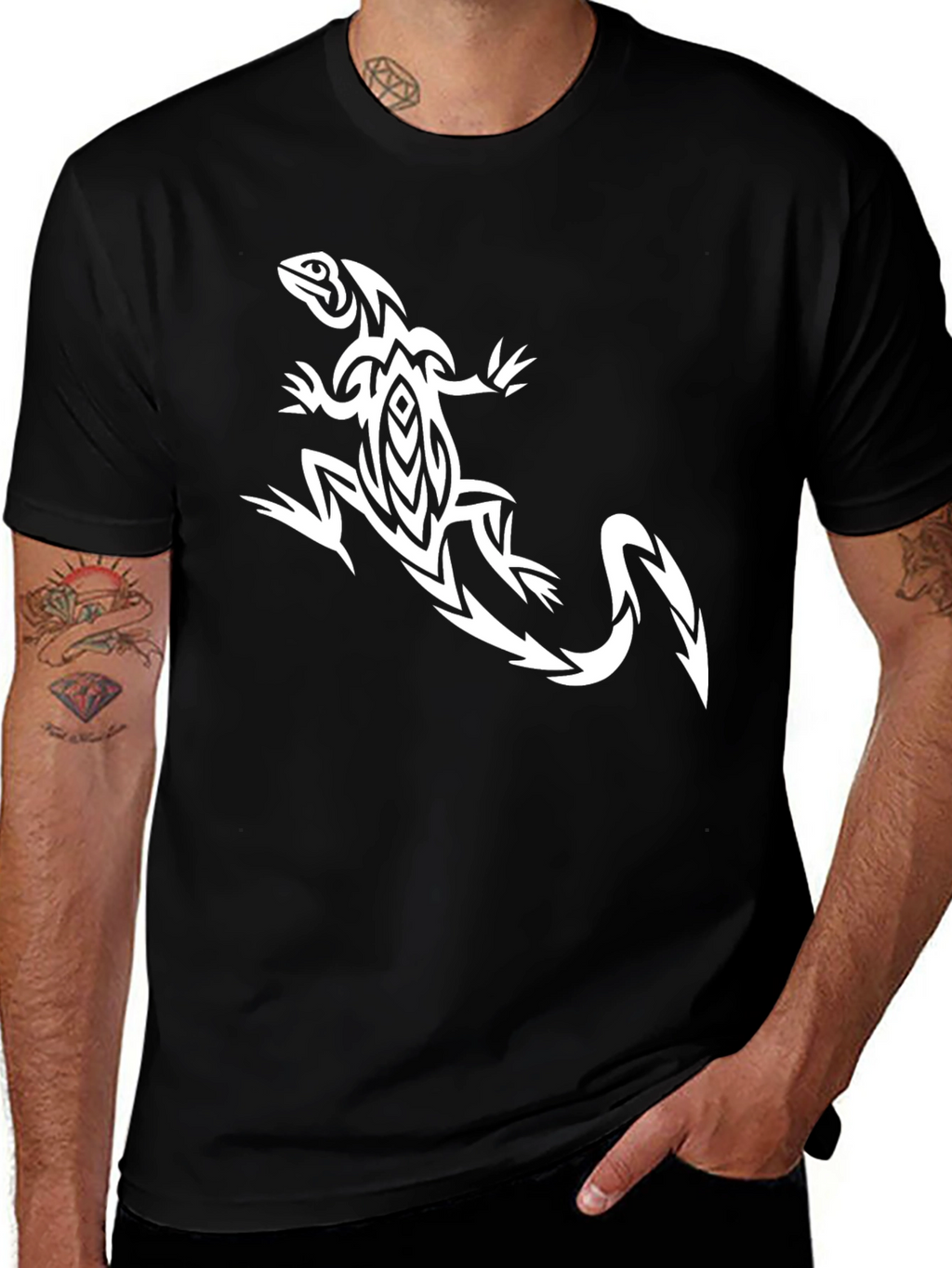 Tribal Lizard Graphic Tee - Black