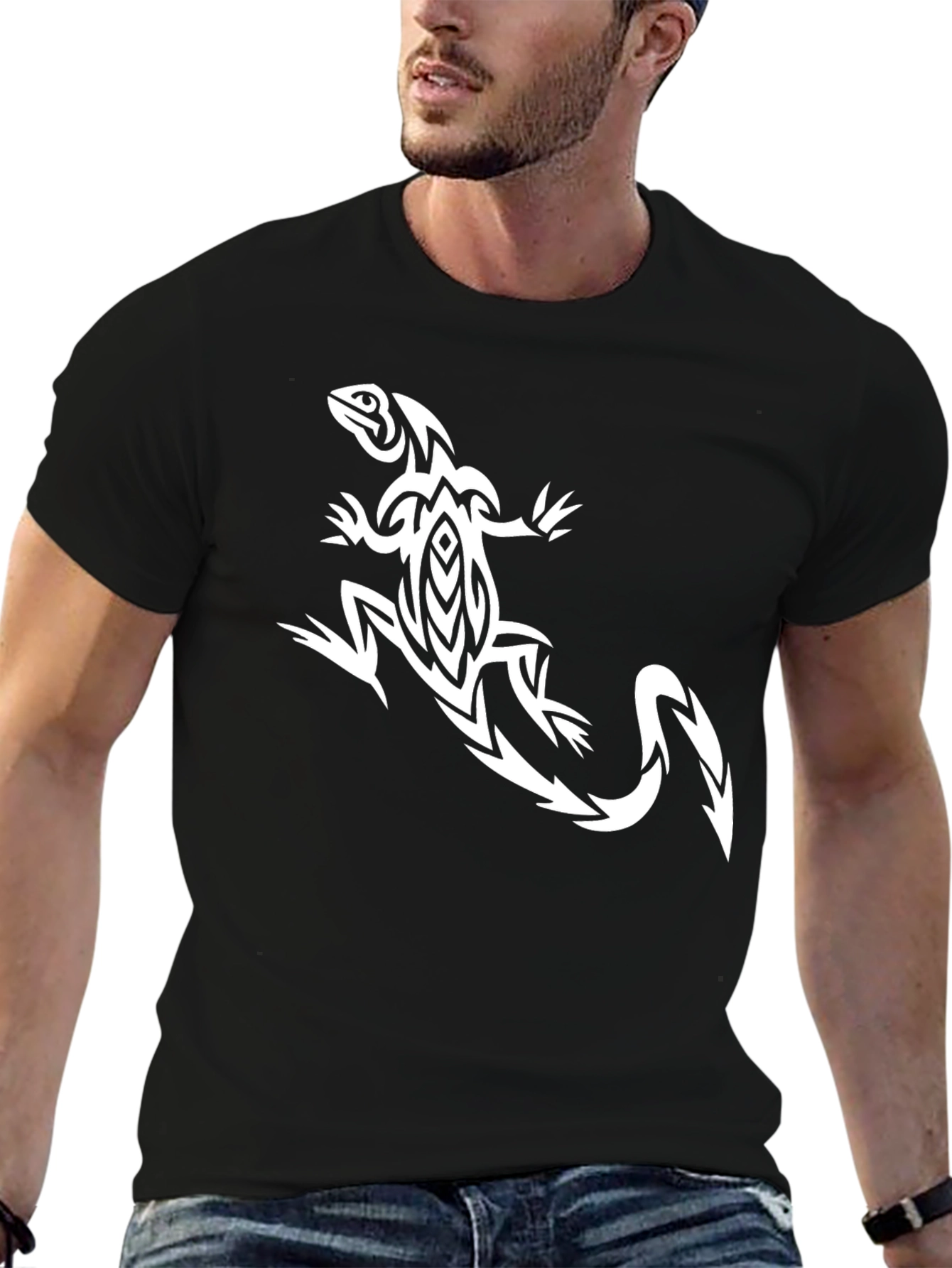 Tribal Lizard Graphic Tee - Black
