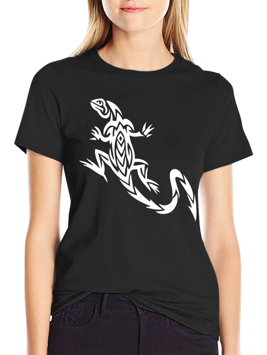 Tribal Lizard Graphic Tee - Black