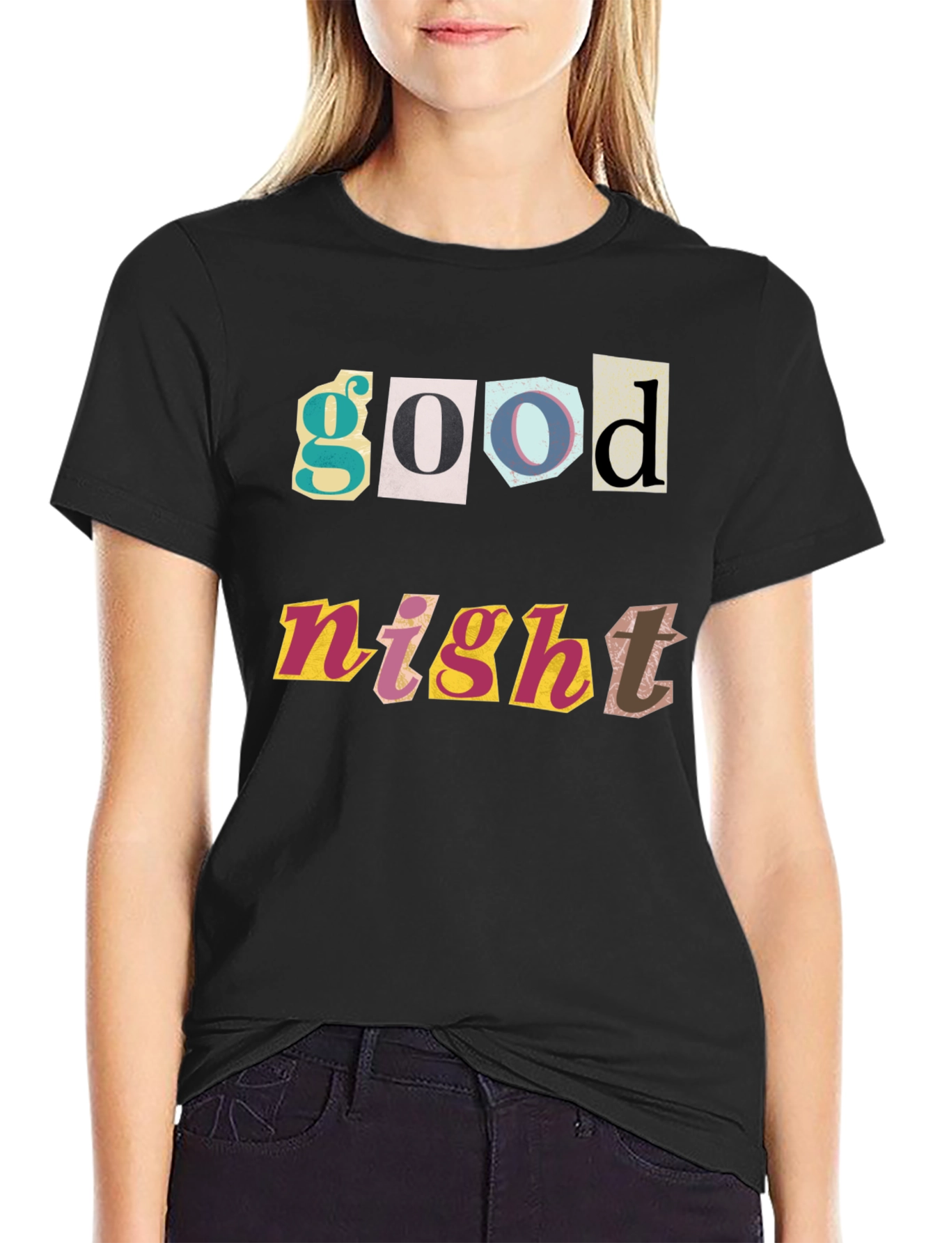 Good Night Graphic Print Black T-Shirt