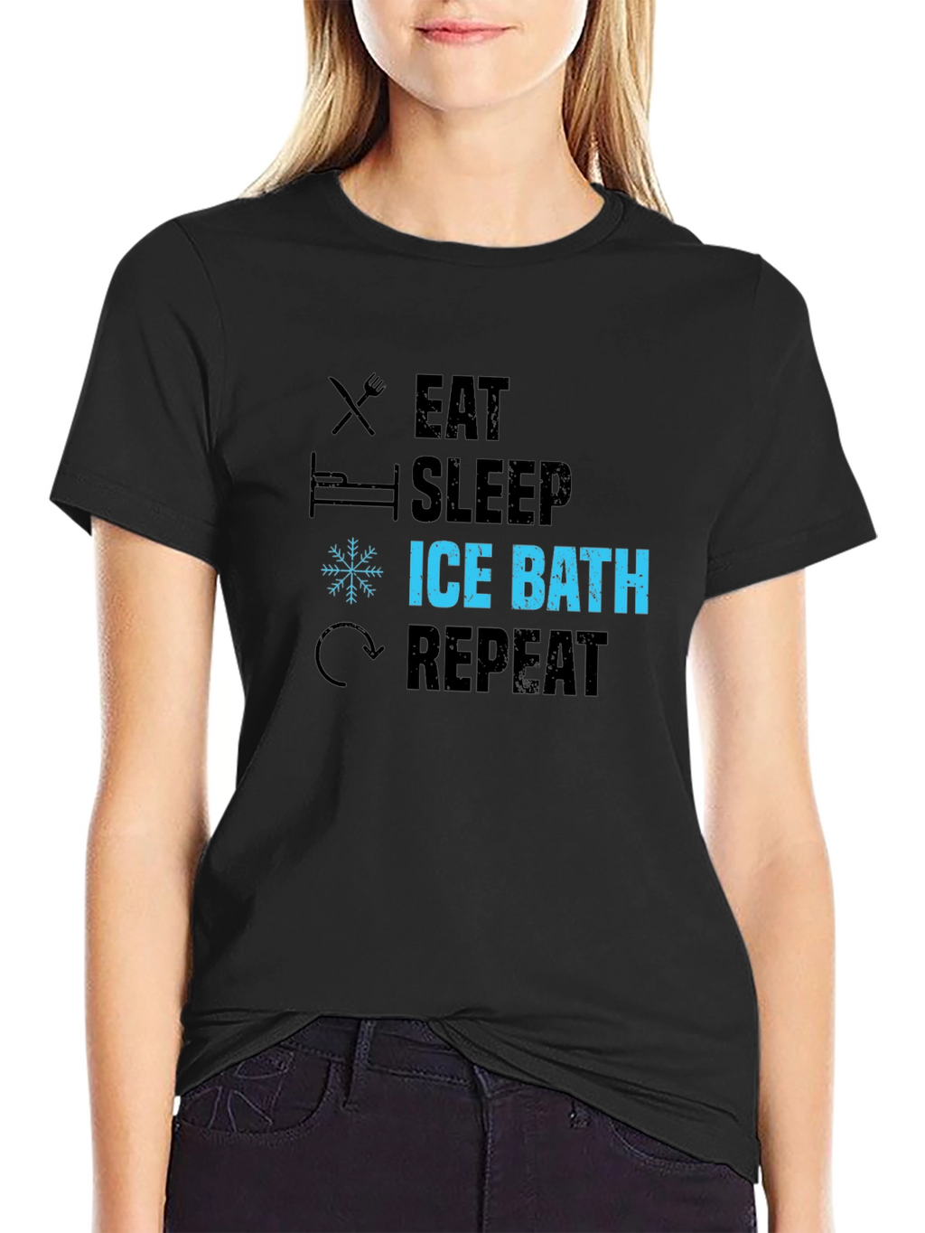 Eat Sleep Ice Bath Repeat Black Graphic T-Shirt