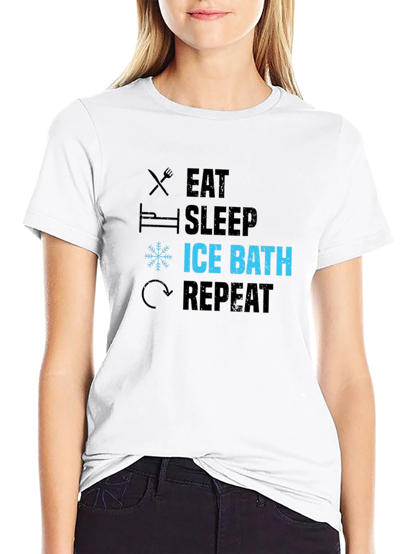 Eat Sleep Ice Bath Repeat Black Graphic T-Shirt