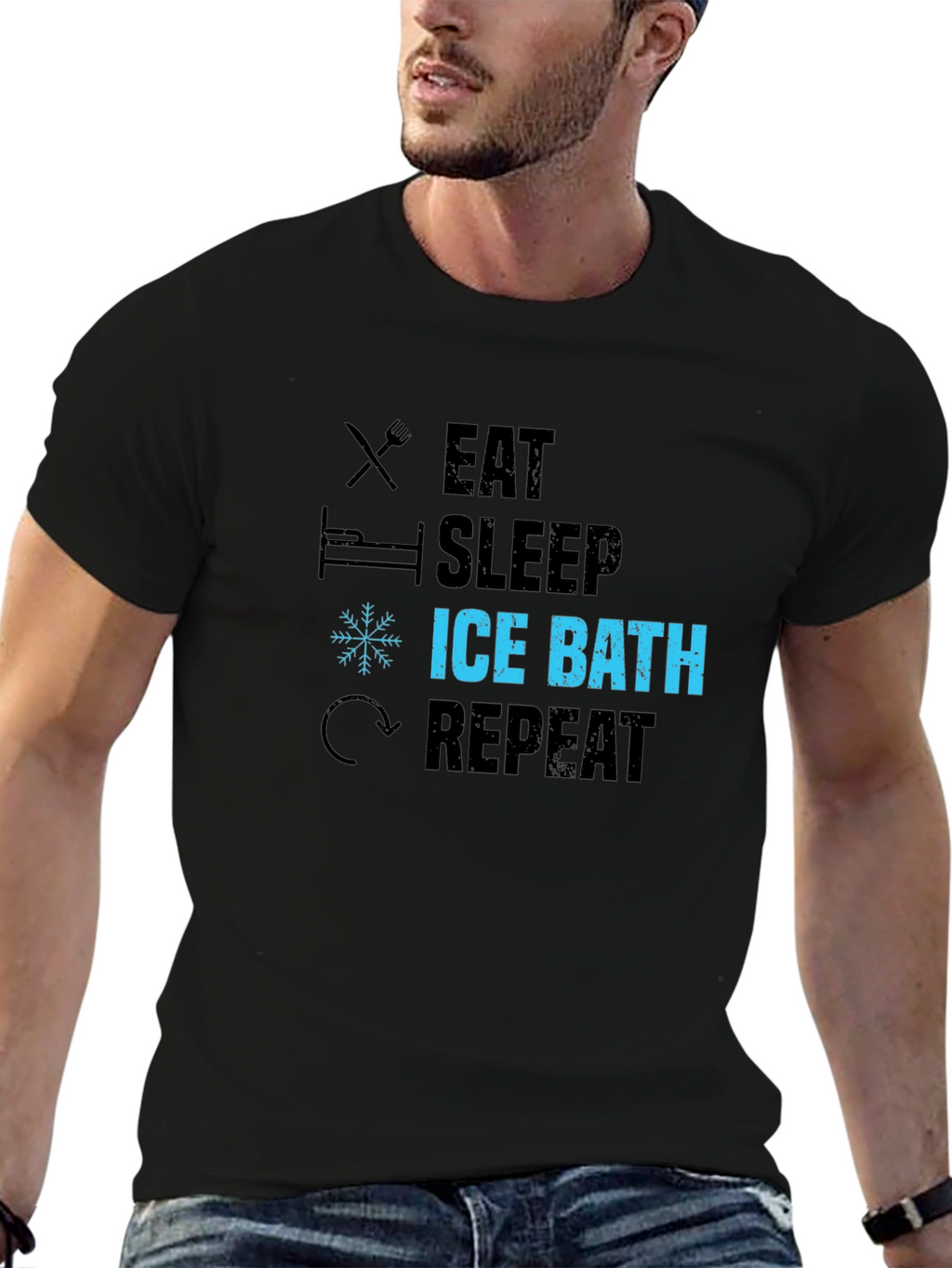 Eat Sleep Ice Bath Repeat Black Graphic T-Shirt