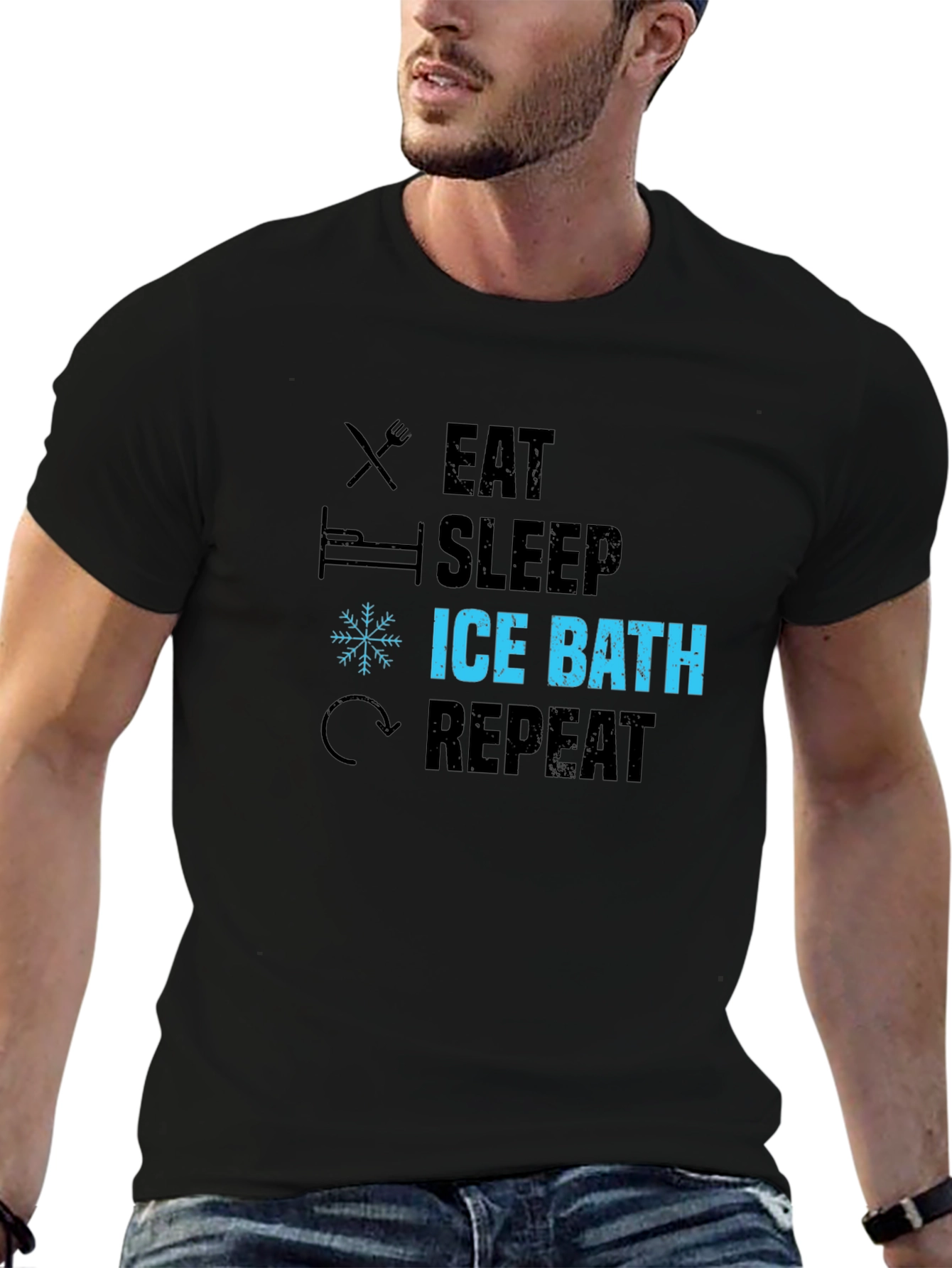 Eat Sleep Ice Bath Repeat Black Graphic T-Shirt