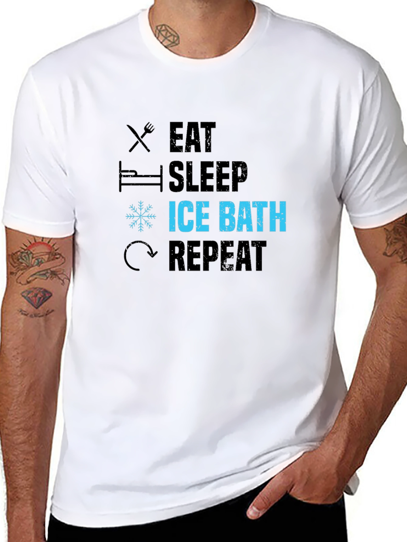 Eat Sleep Ice Bath Repeat Black Graphic T-Shirt