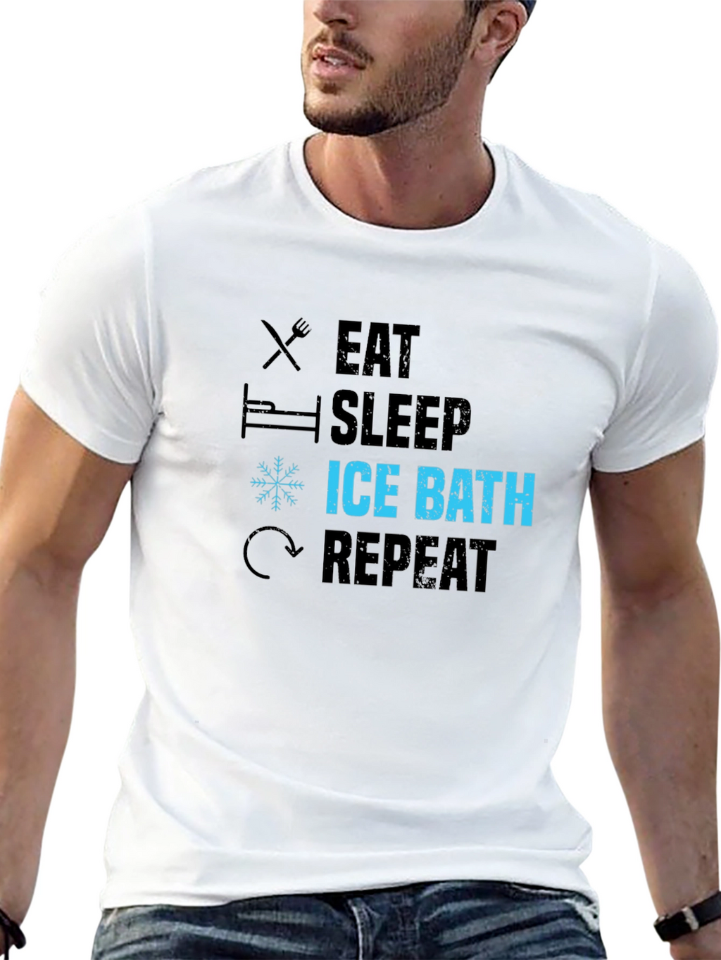 Eat Sleep Ice Bath Repeat Black Graphic T-Shirt