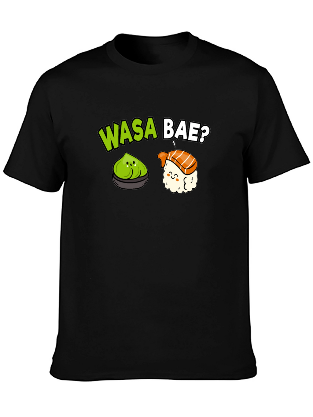 Wasa Bae? Sushi Pun T-Shirt - Black Cotton