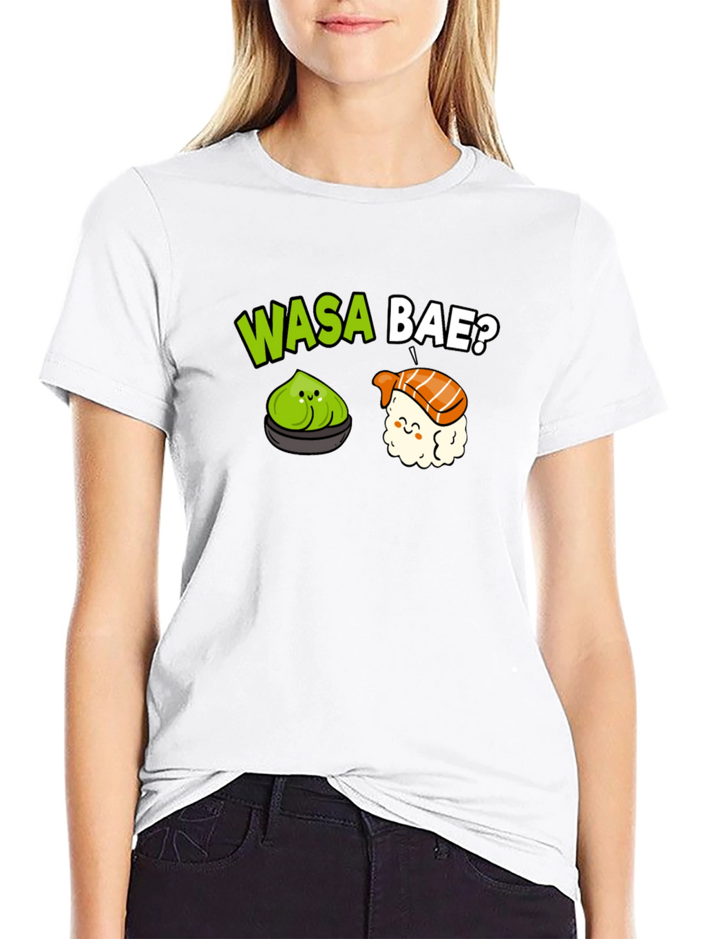 Wasa Bae? Sushi Pun T-Shirt - Black Cotton