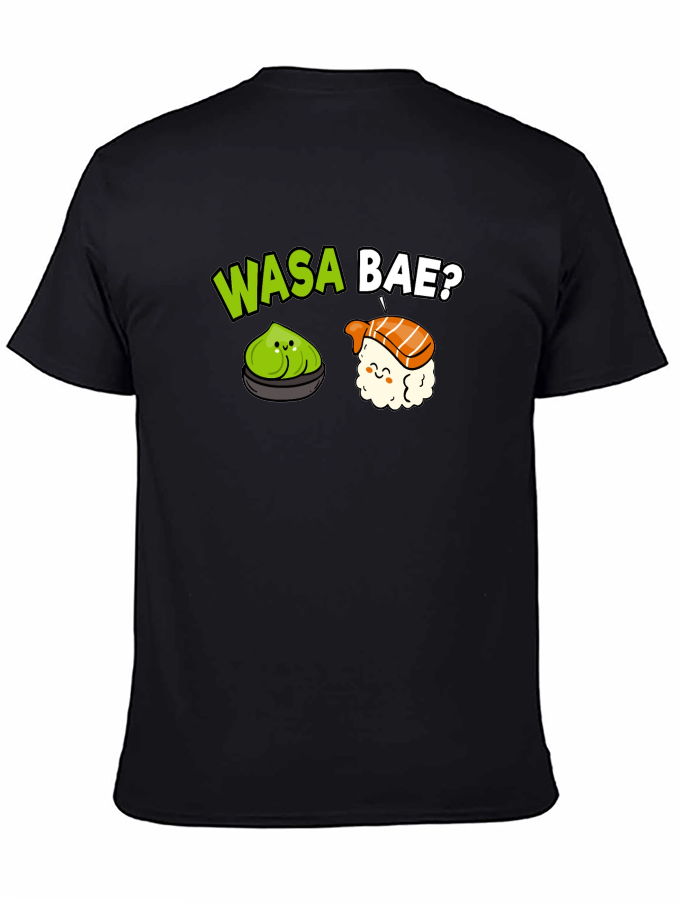 Wasa Bae? Sushi Pun T-Shirt - Black Cotton
