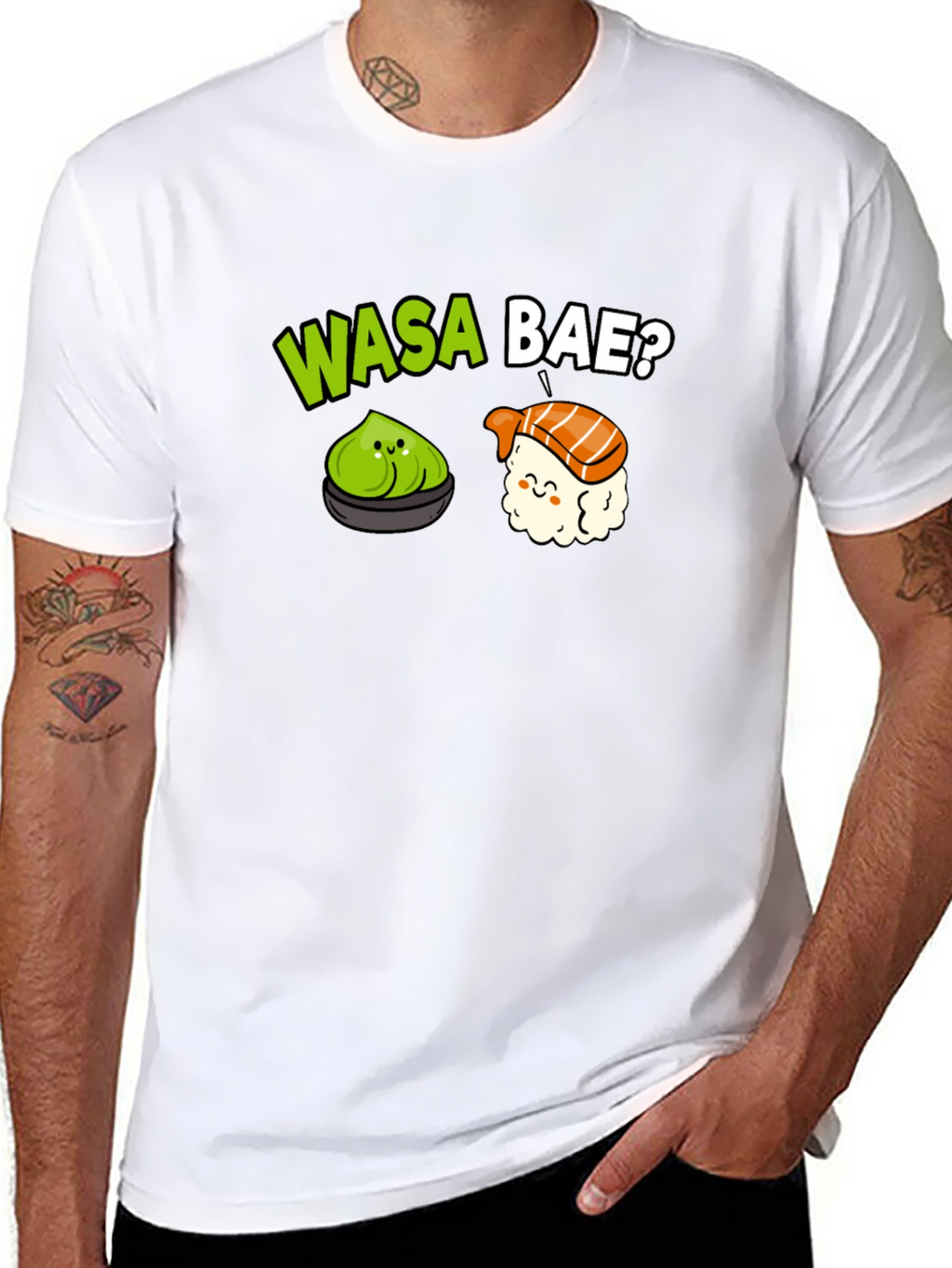 Wasa Bae? Sushi Pun T-Shirt - Black Cotton