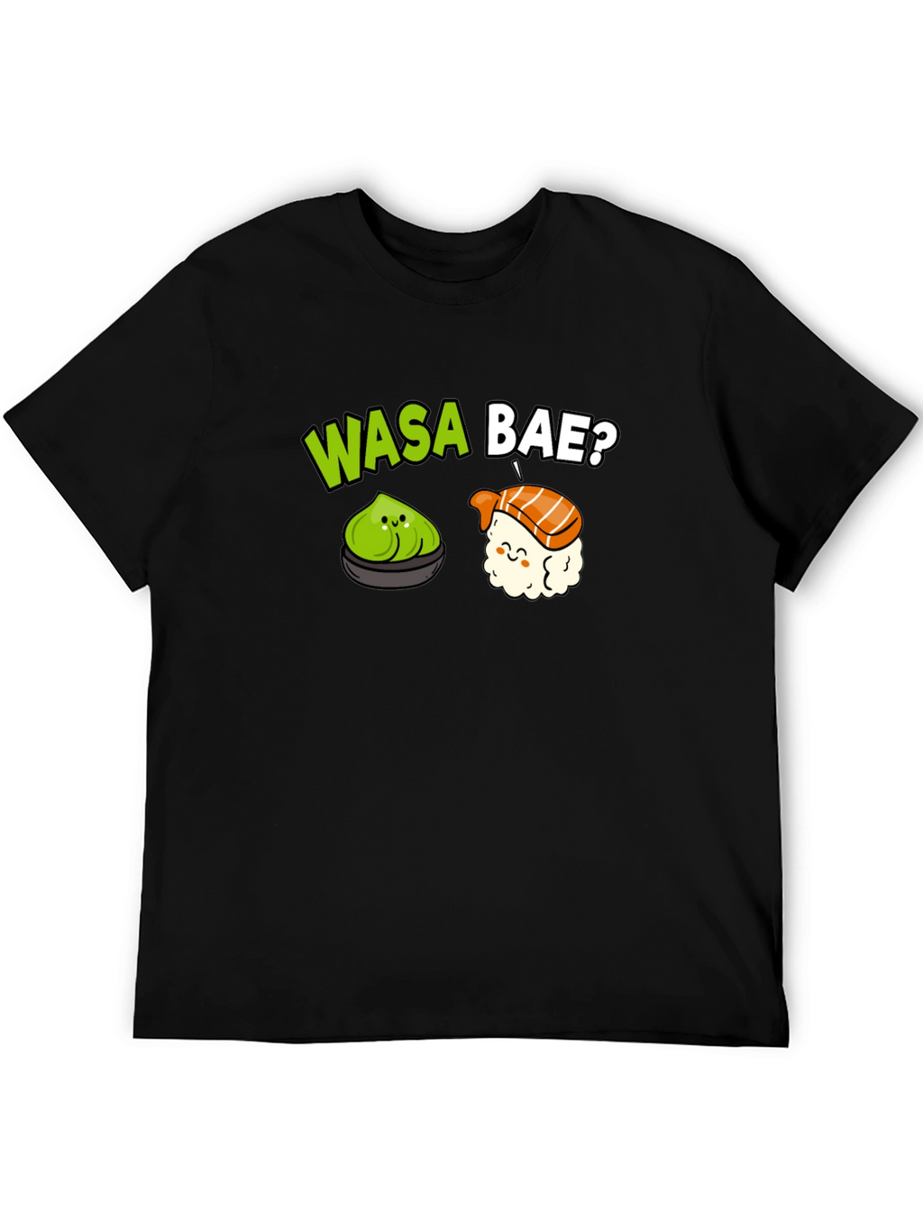 Wasa Bae? Sushi Pun T-Shirt - Black Cotton