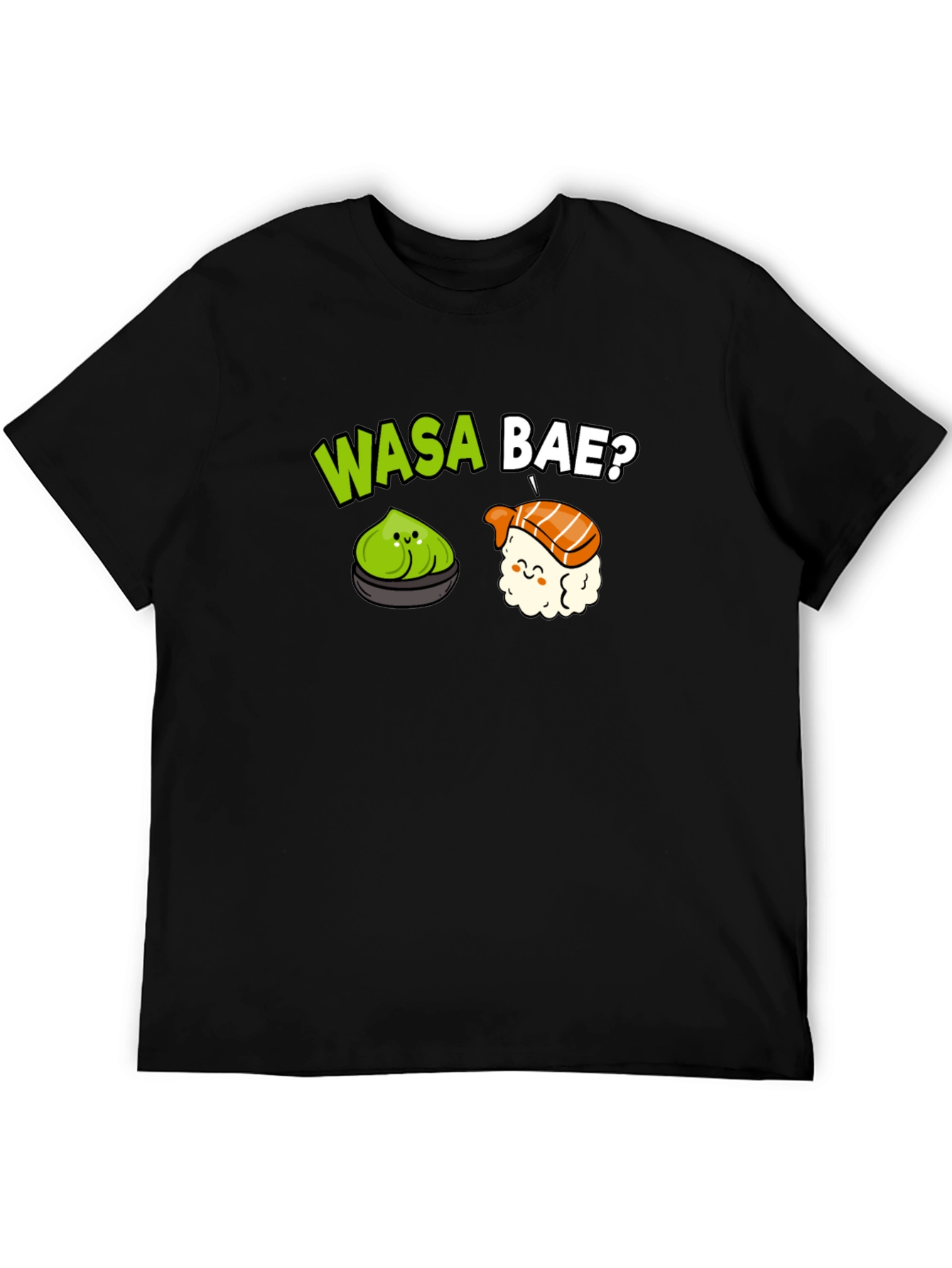 Wasa Bae? Sushi Pun T-Shirt - Black Cotton