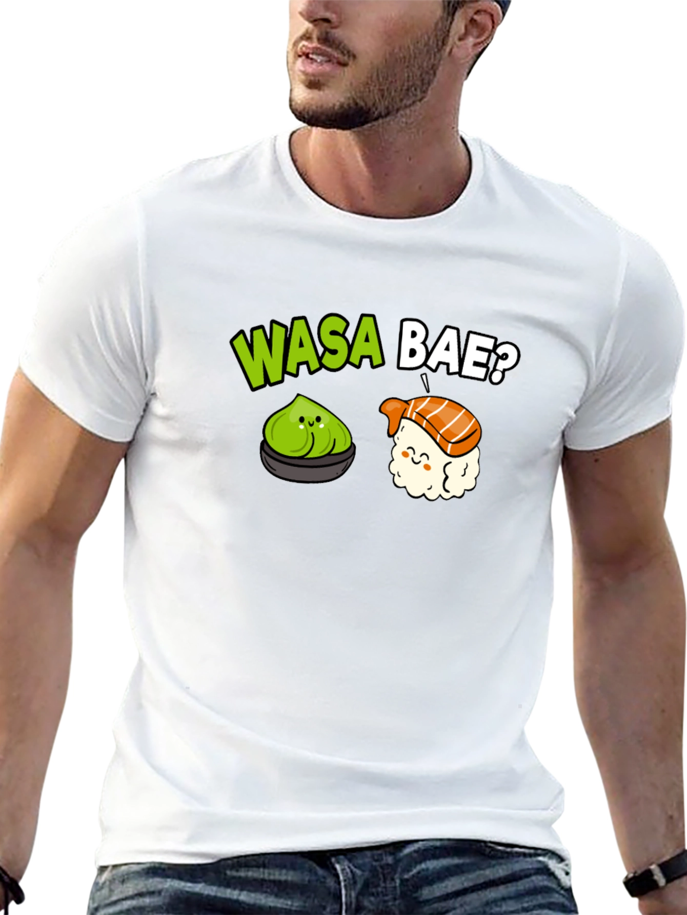 Wasa Bae? Sushi Pun T-Shirt - Black Cotton