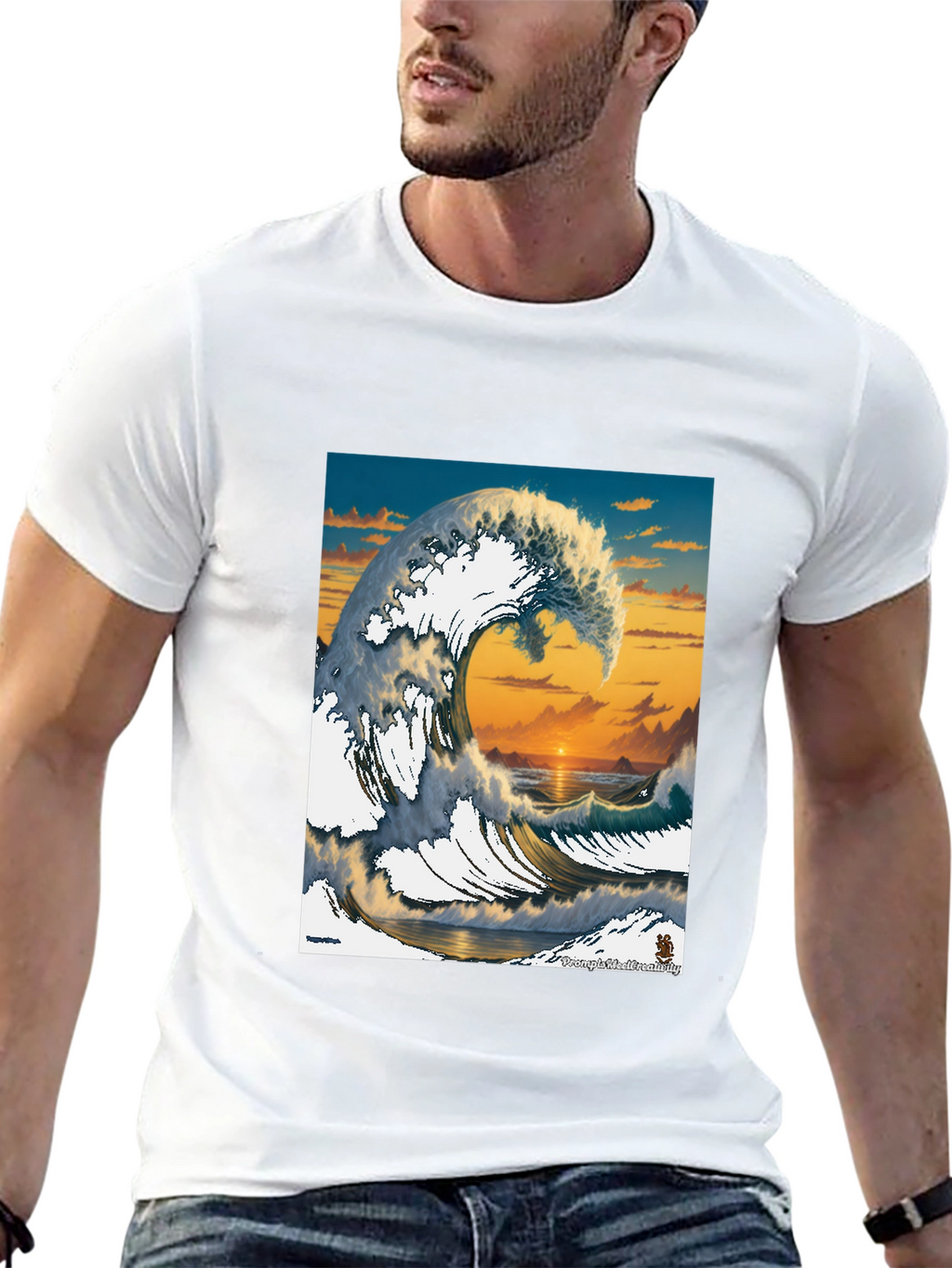 Great Wave Graphic Tee - Sunset Ocean Design