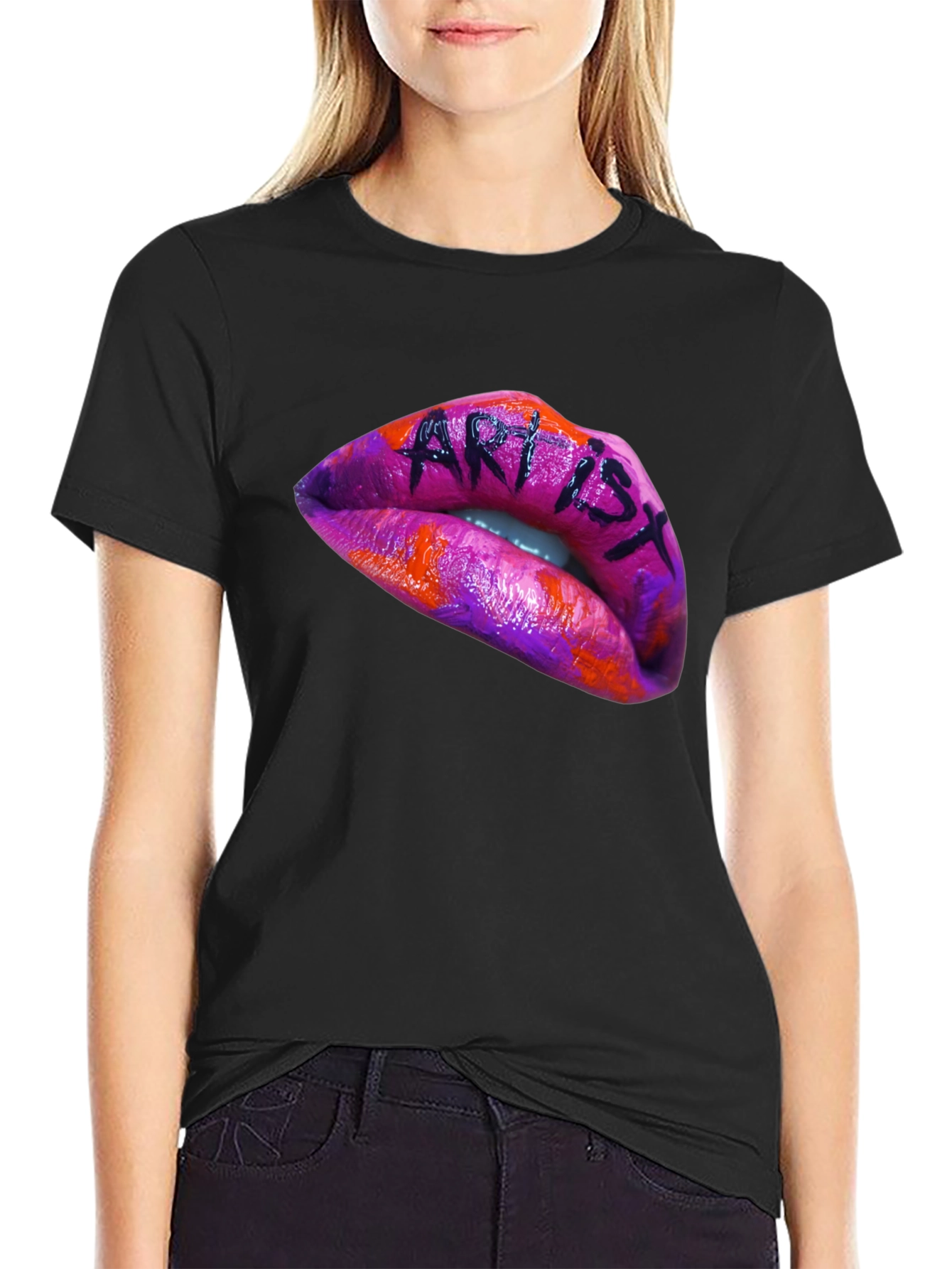 Artist Lips Graphic Black T-Shirt