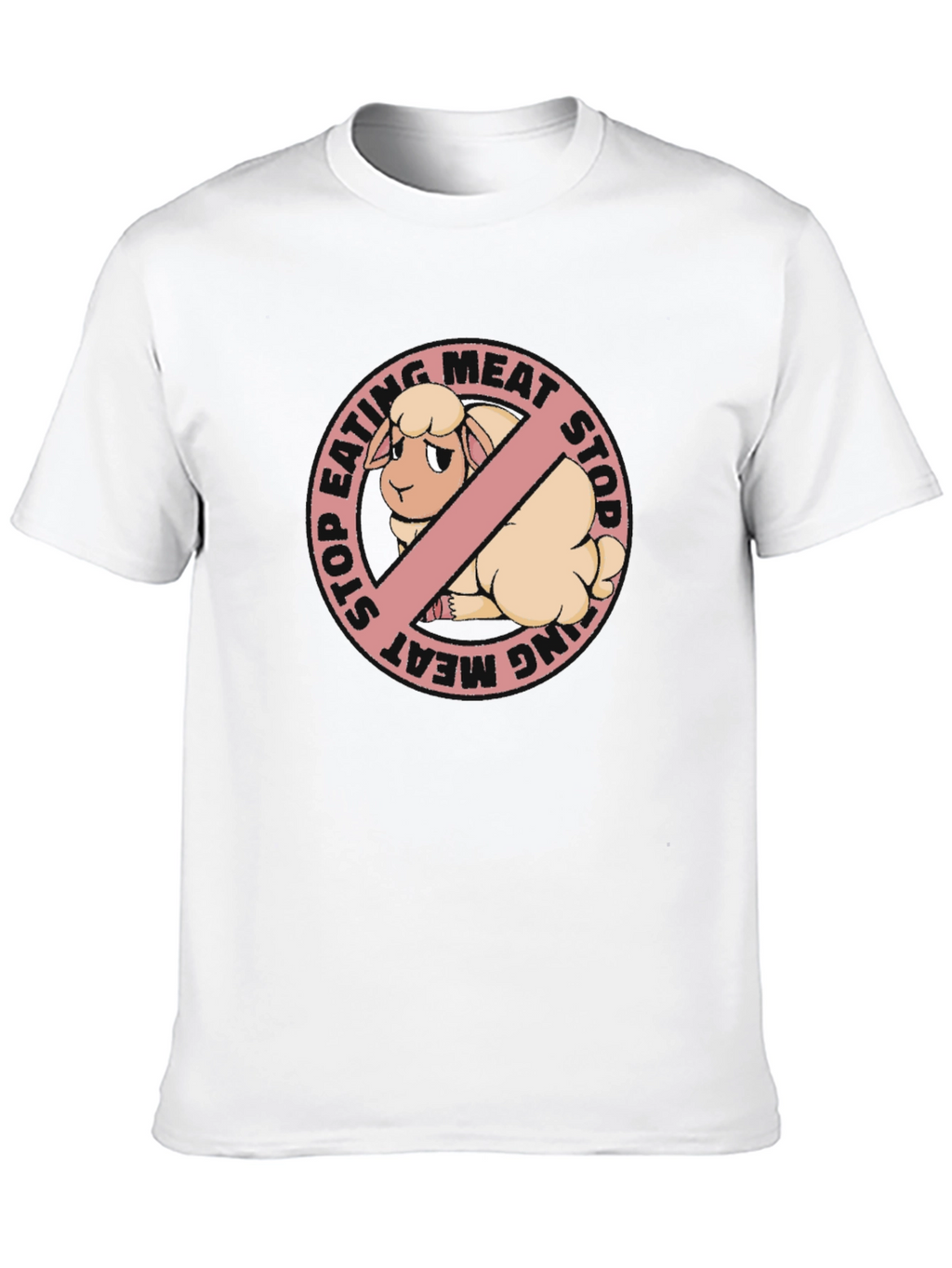 Stop Eating Meat Vegan T-Shirt with Sheep Graphic