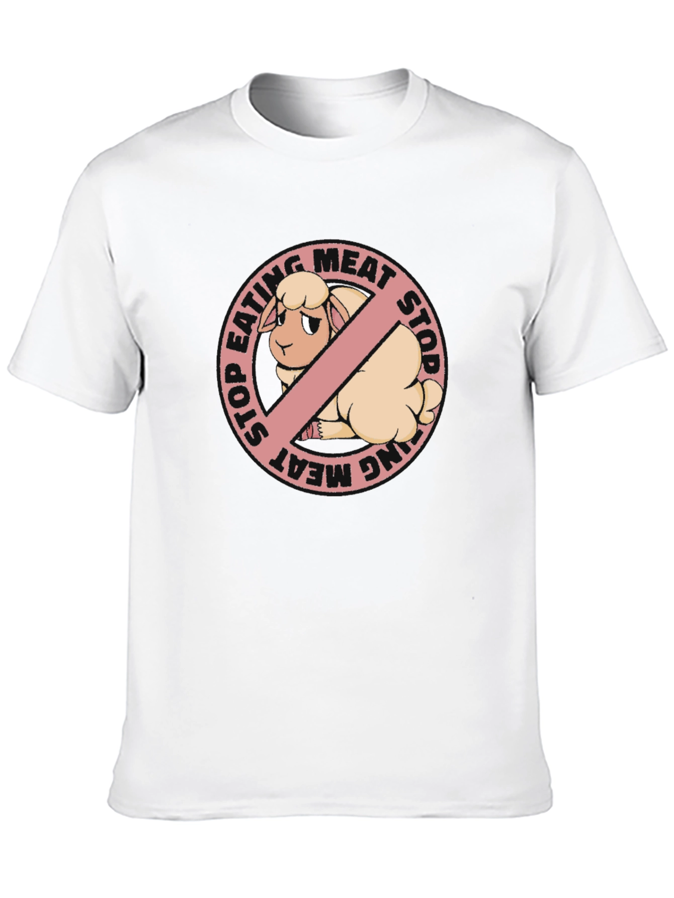 Stop Eating Meat Vegan T-Shirt with Sheep Graphic