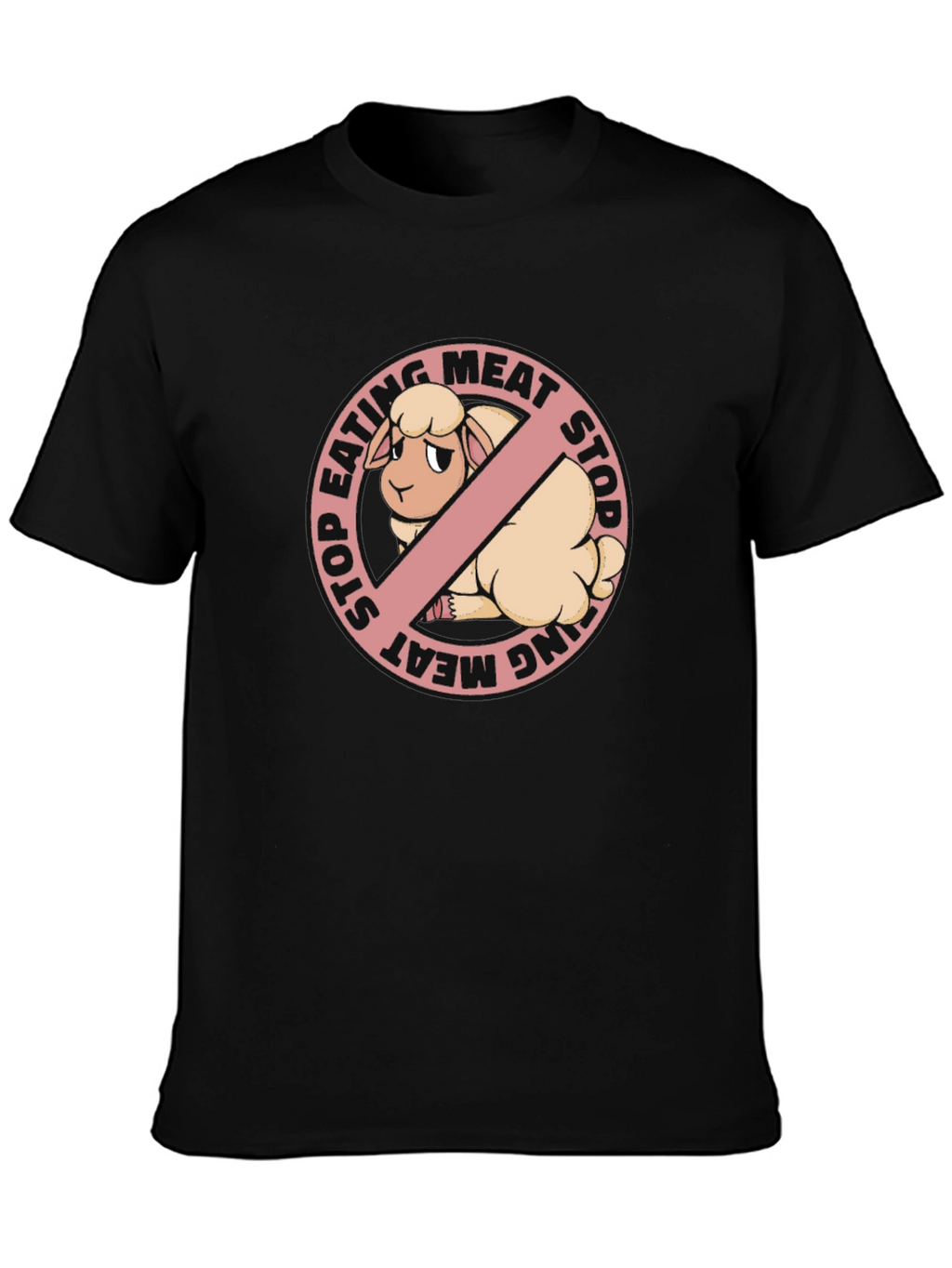 Stop Eating Meat Vegan T-Shirt with Sheep Graphic