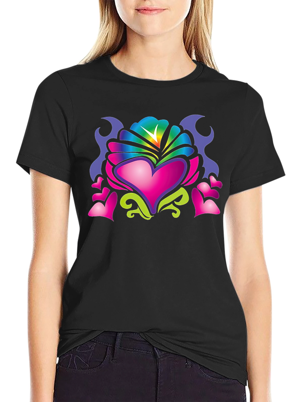 Heart Art Graphic Tee - Black Cotton Blend