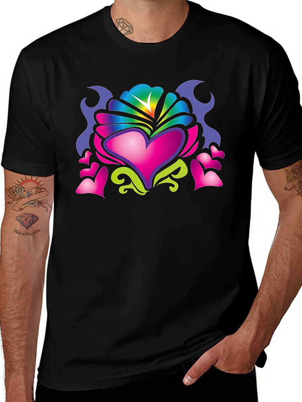 Heart Art Graphic Tee - Black Cotton Blend