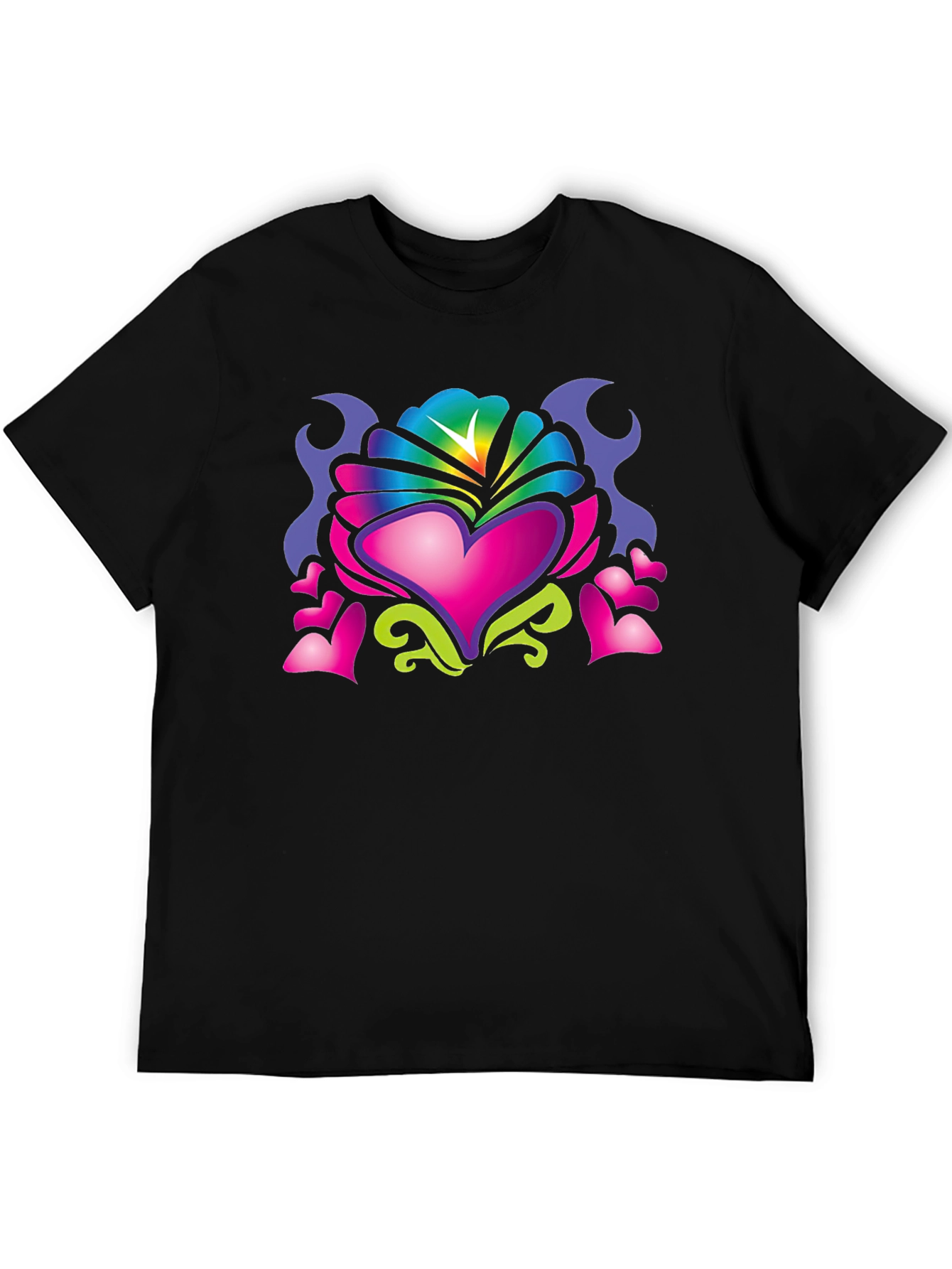 Heart Art Graphic Tee - Black Cotton Blend