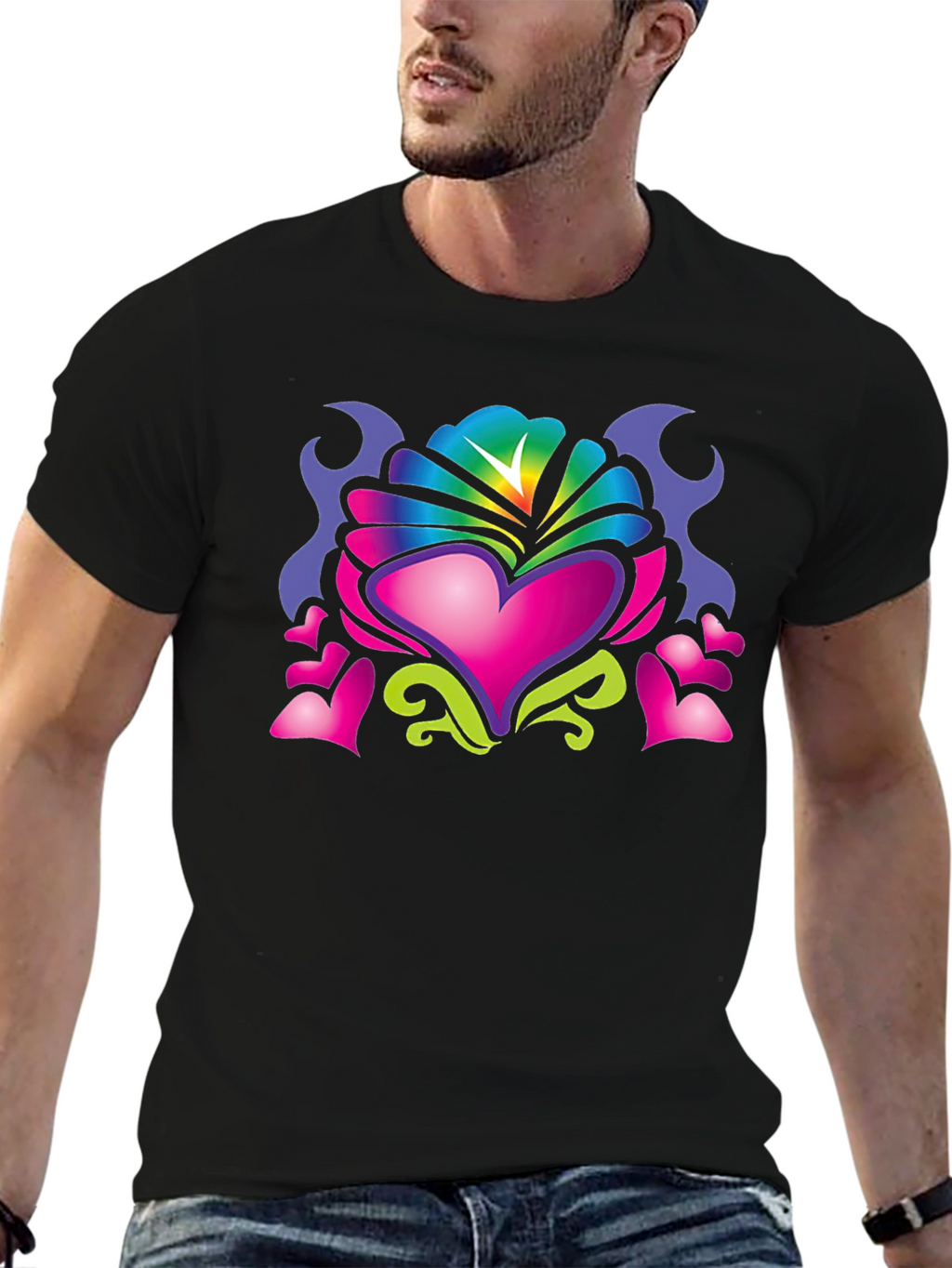 Heart Art Graphic Tee - Black Cotton Blend