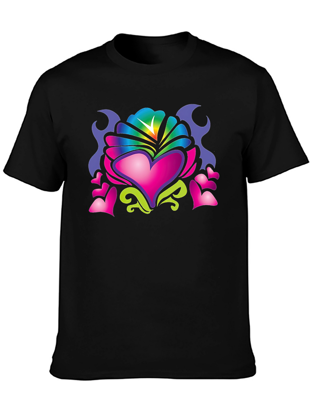 Heart Art Graphic Tee - Black Cotton Blend