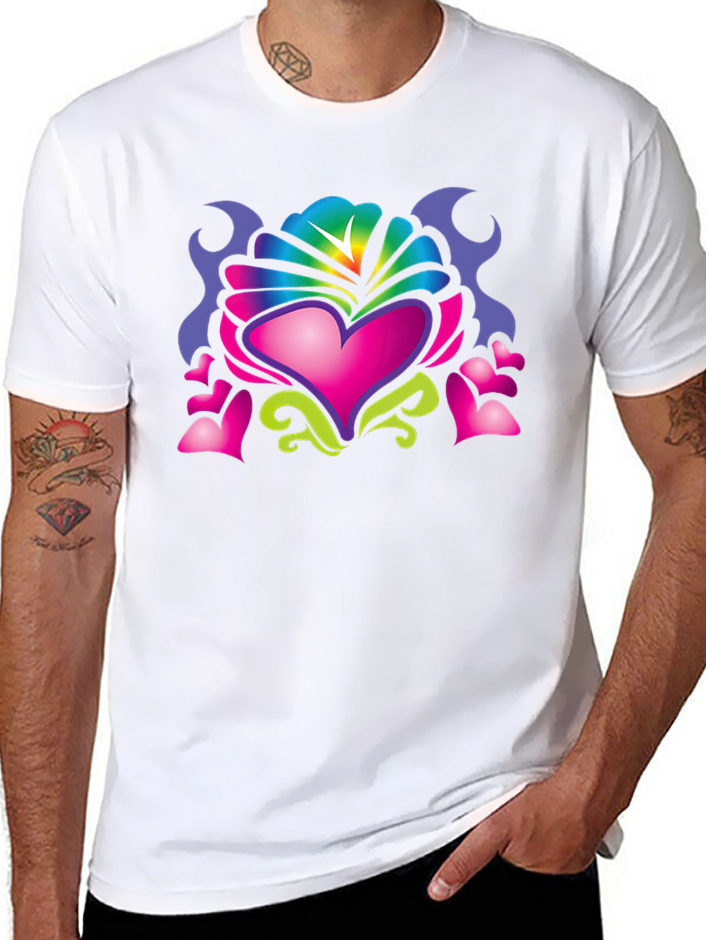 Heart Art Graphic Tee - Black Cotton Blend