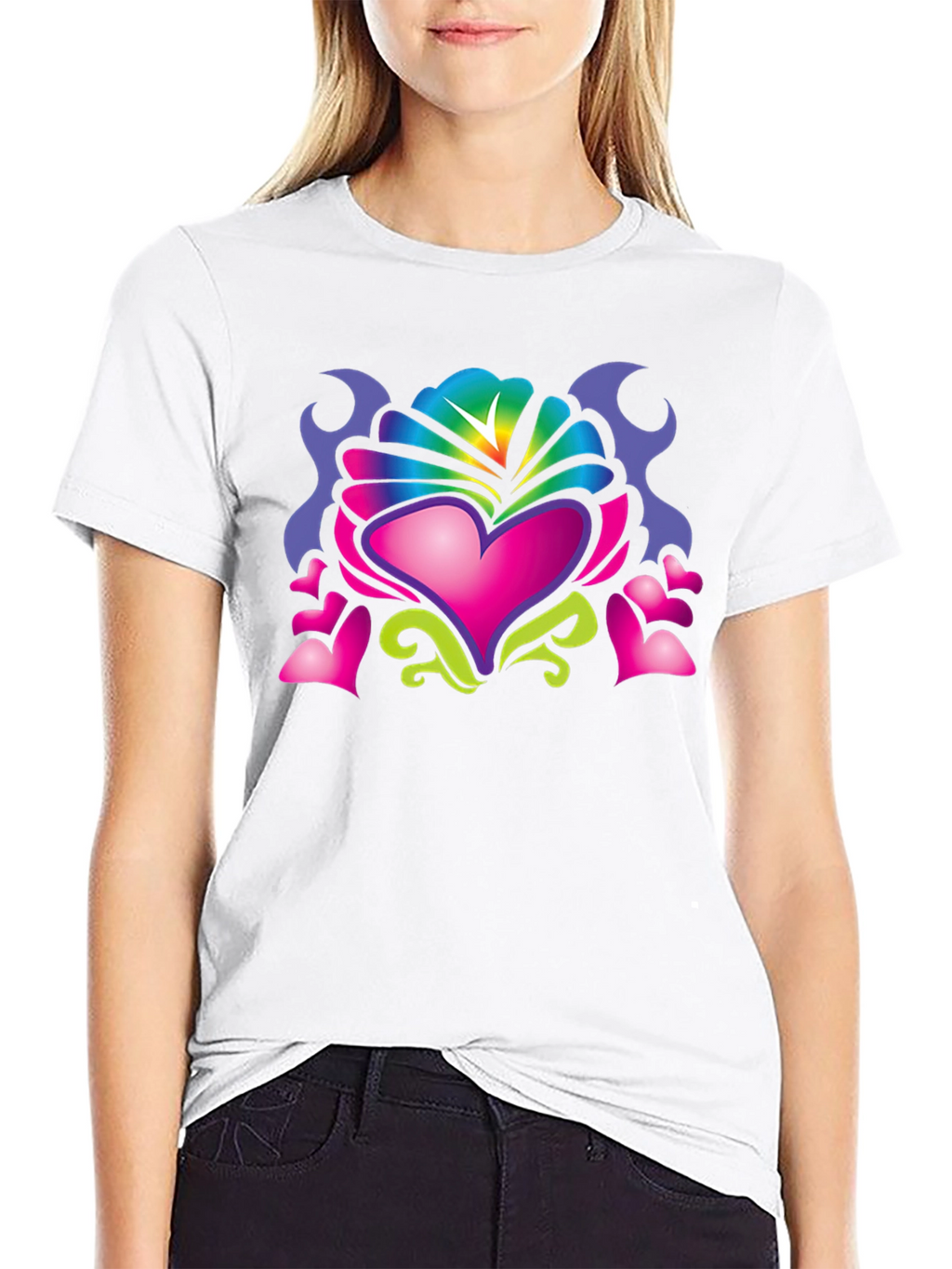 Heart Art Graphic Tee - Black Cotton Blend