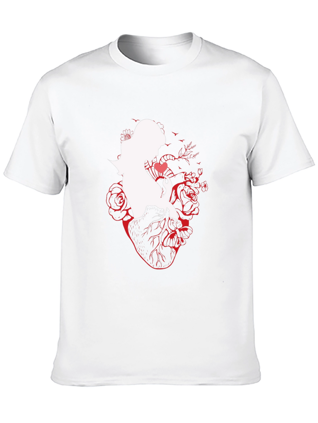 Anatomical Heart Rose Silhouette Graphic T-Shirt