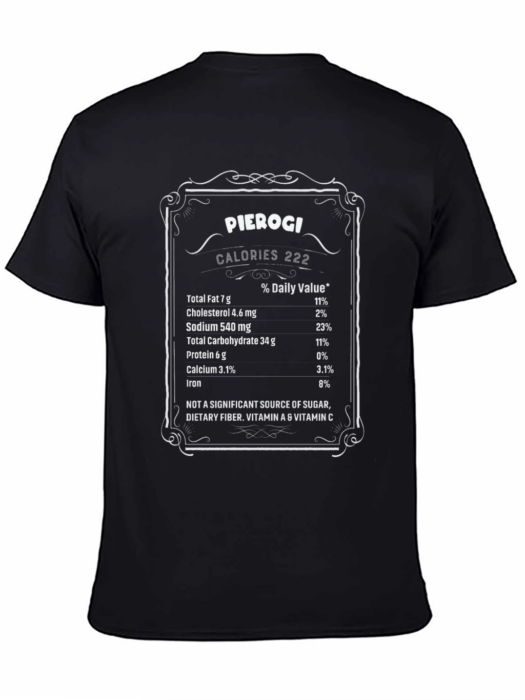 Pierogi Nutrition Facts Black T-Shirt Funny Foodie Tee