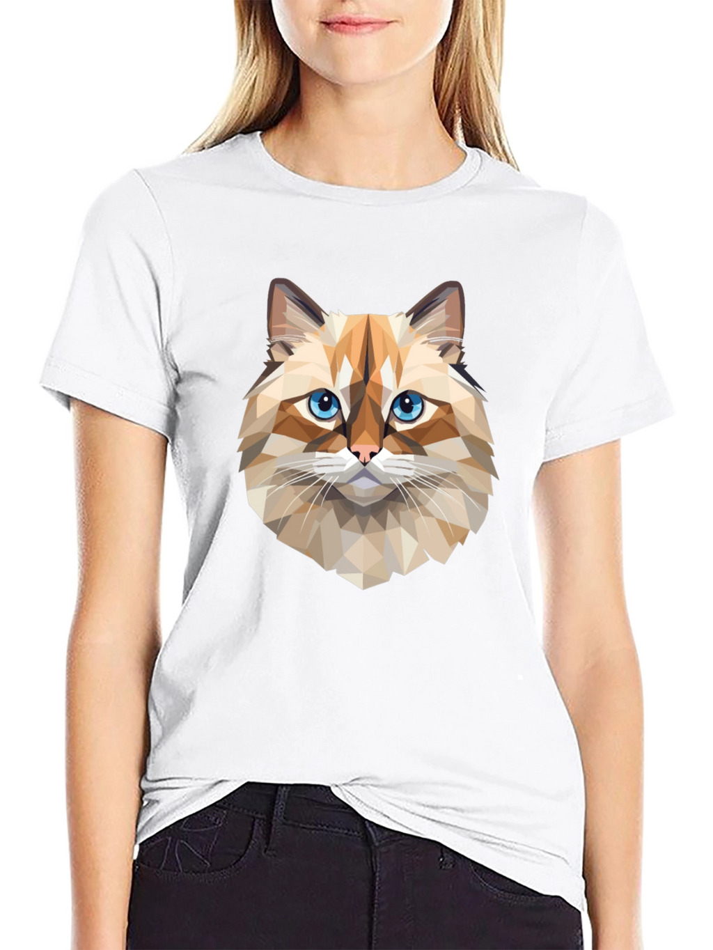 Geometric Cat Graphic Tee - Black