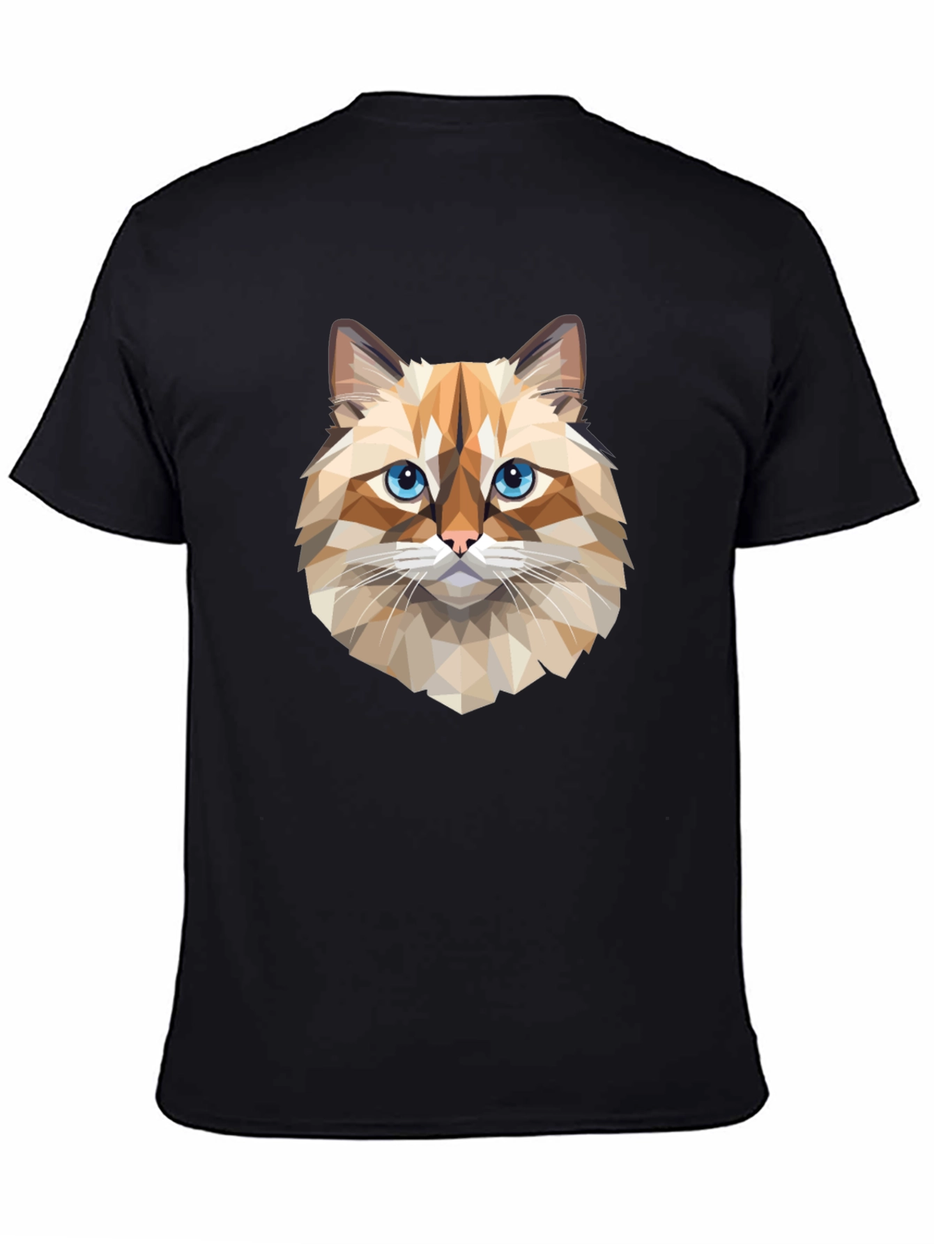 Geometric Cat Graphic Tee - Black