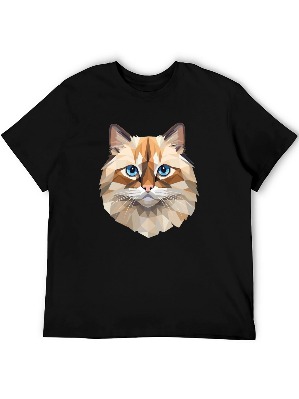Geometric Cat Graphic Tee - Black