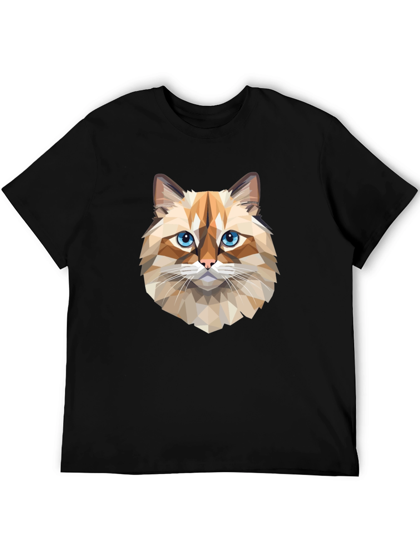 Geometric Cat Graphic Tee - Black