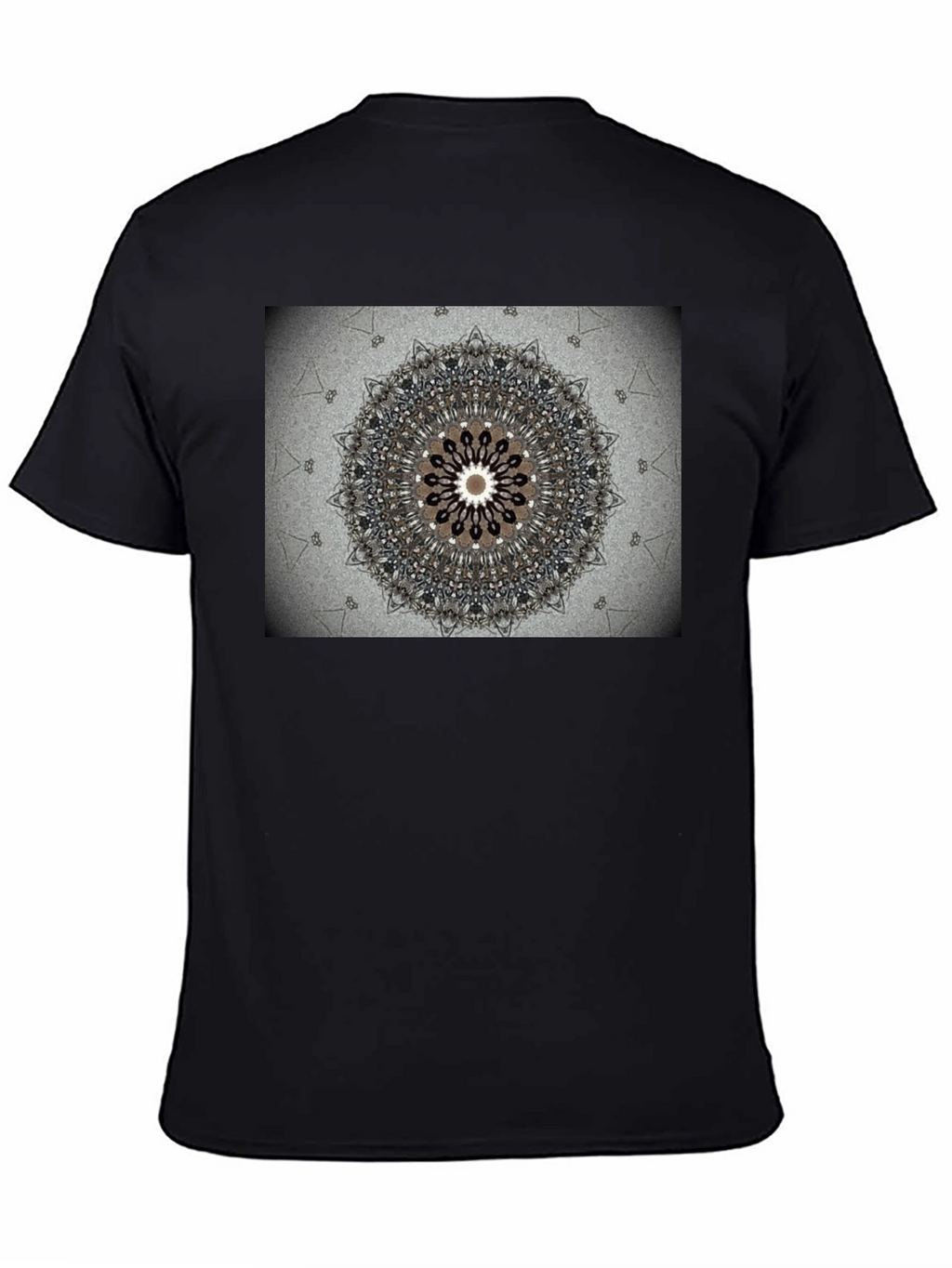 Geometric Mandala Print Black Crewneck T-Shirt