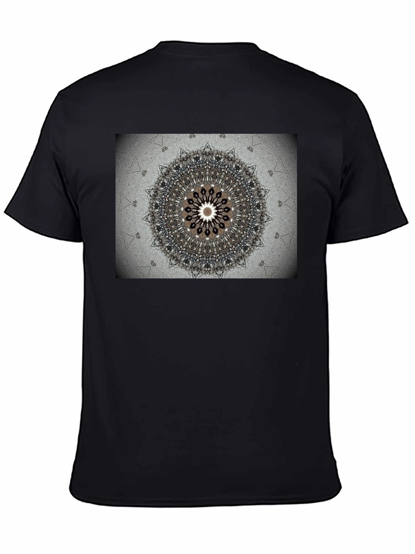 Geometric Mandala Print Black Crewneck T-Shirt