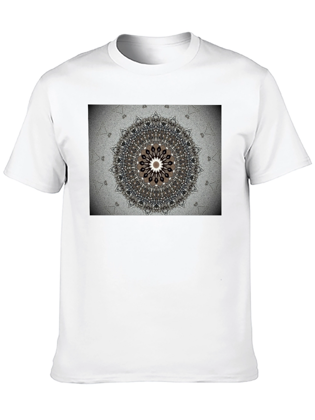 Geometric Mandala Print Black Crewneck T-Shirt