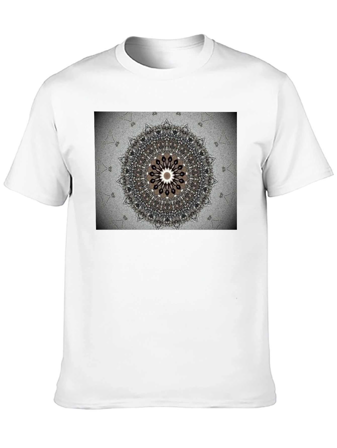 Geometric Mandala Print Black Crewneck T-Shirt