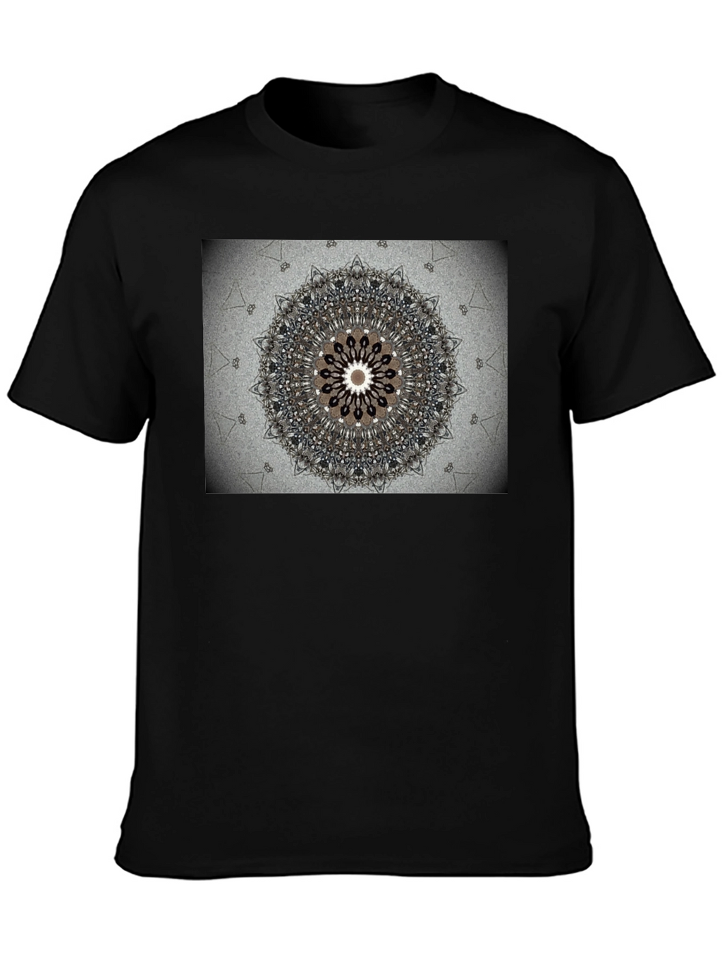 Geometric Mandala Print Black Crewneck T-Shirt