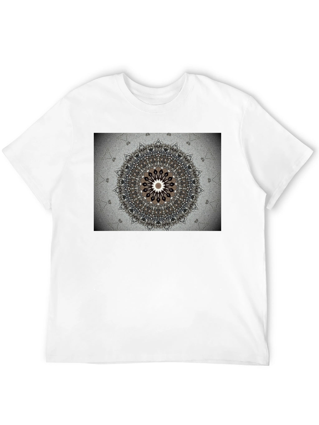 Geometric Mandala Print Black Crewneck T-Shirt