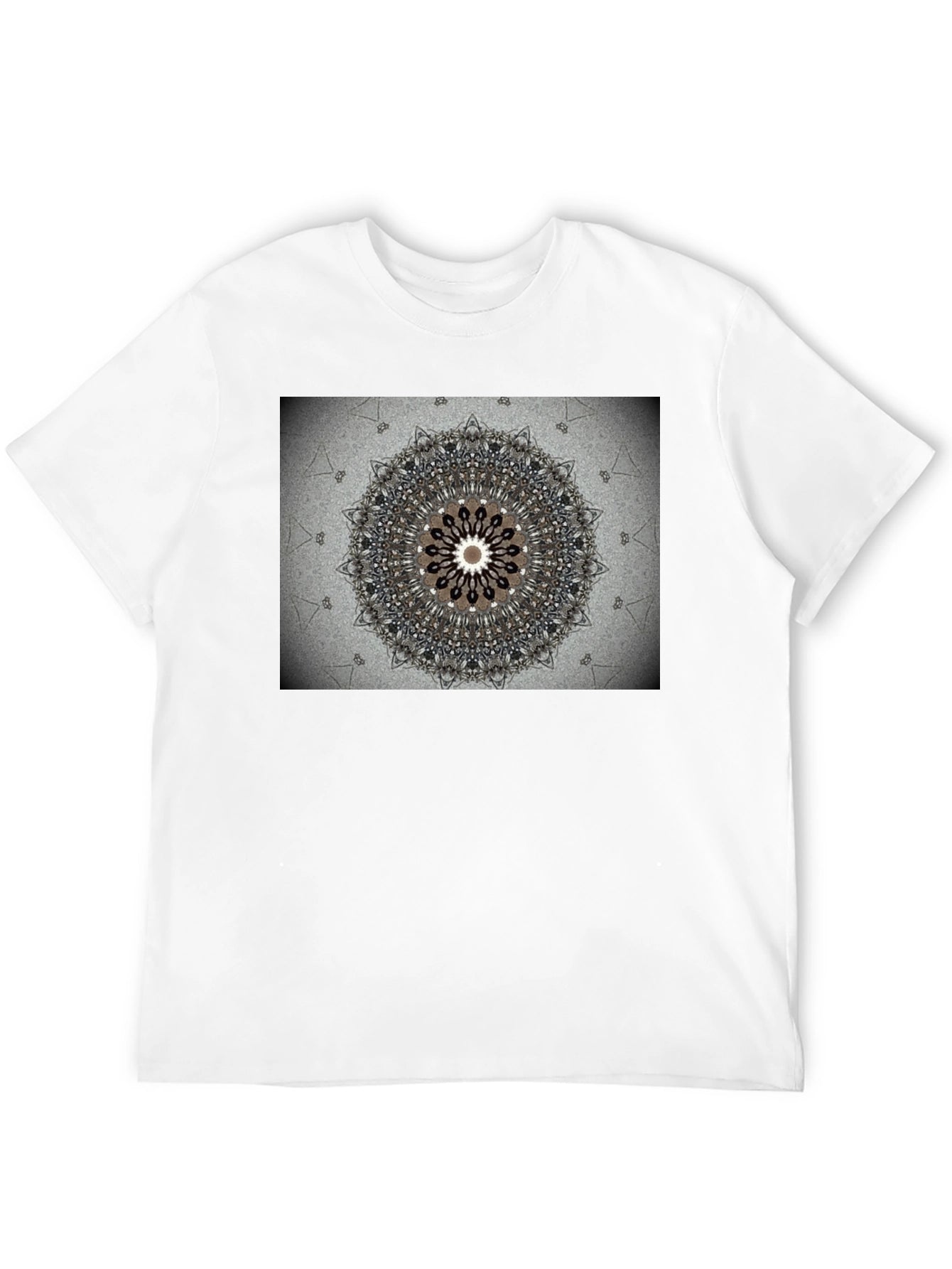 Geometric Mandala Print Black Crewneck T-Shirt