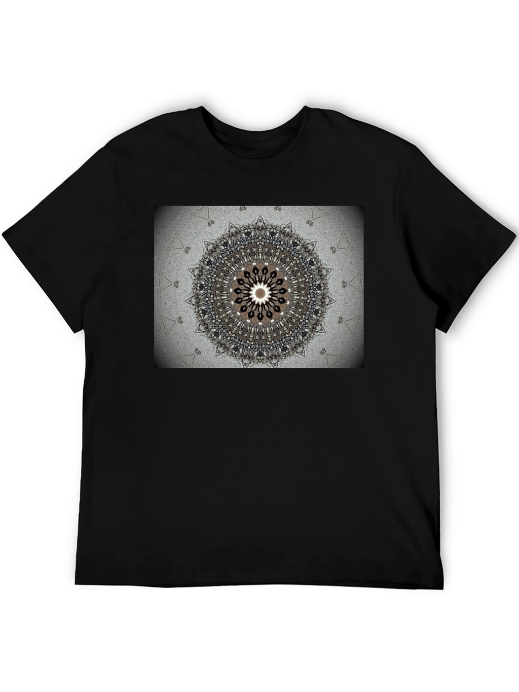 Geometric Mandala Print Black Crewneck T-Shirt