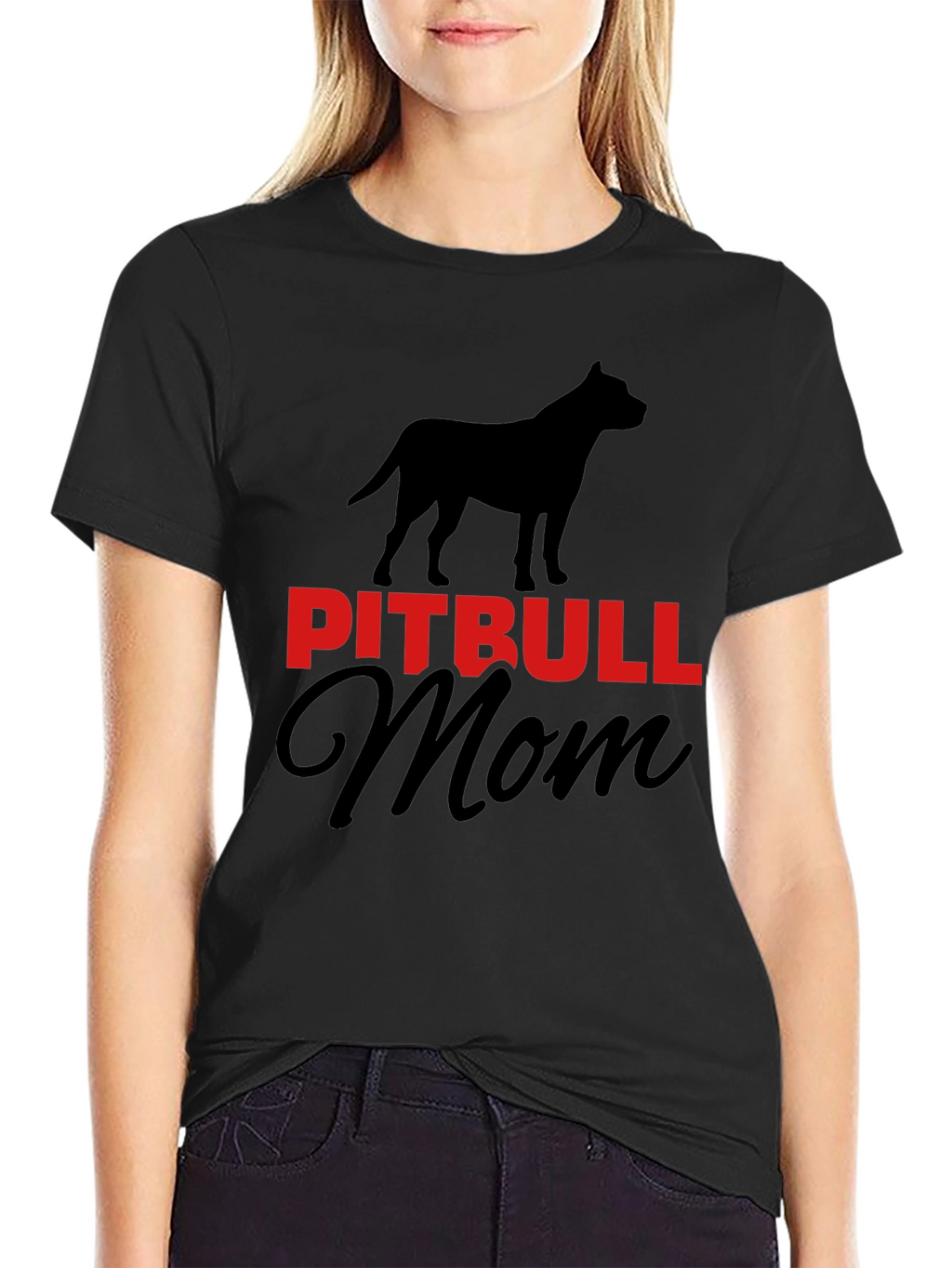 Pitbull Mom Graphic Tee - Black Cotton Blend