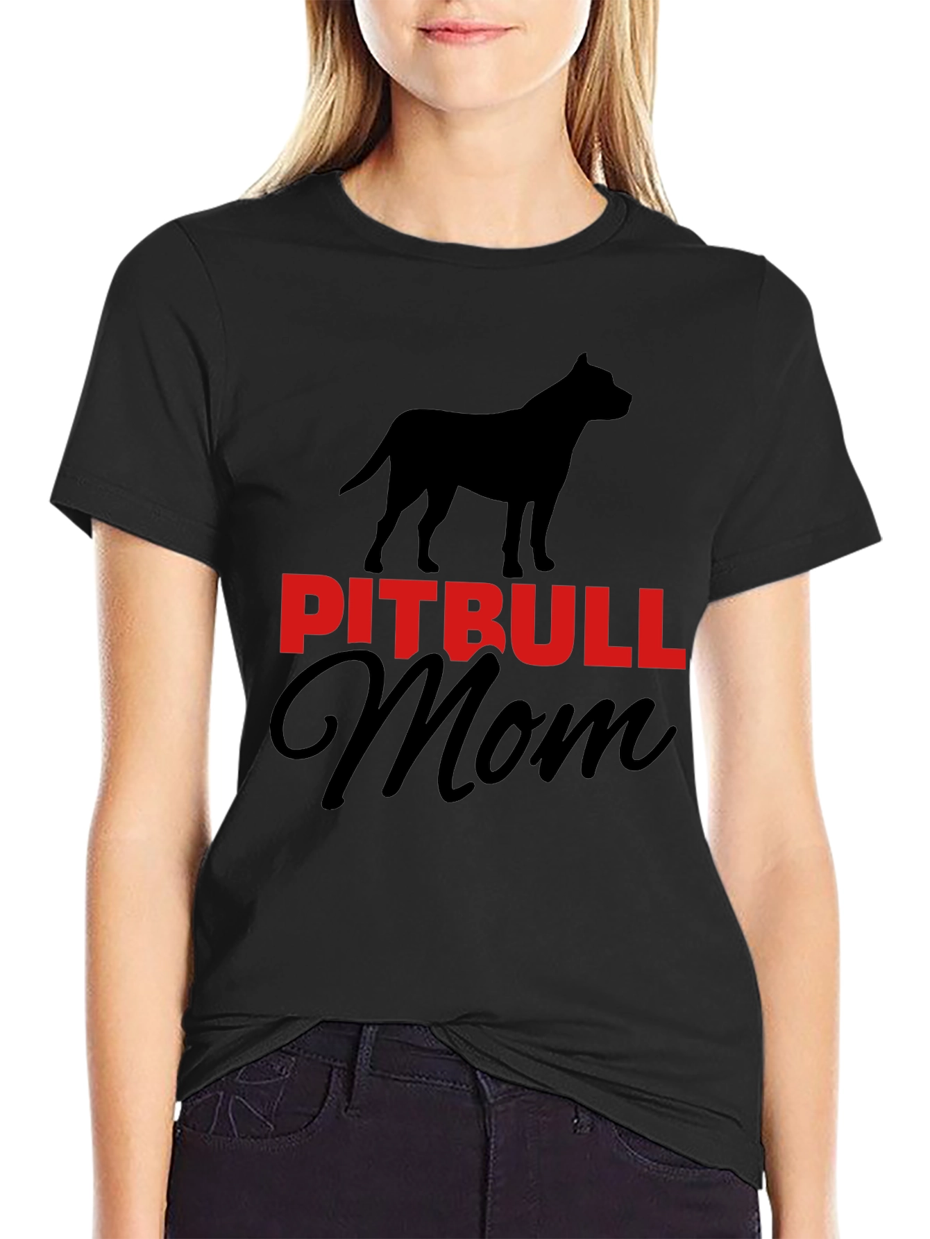 Pitbull Mom Graphic Tee - Black Cotton Blend