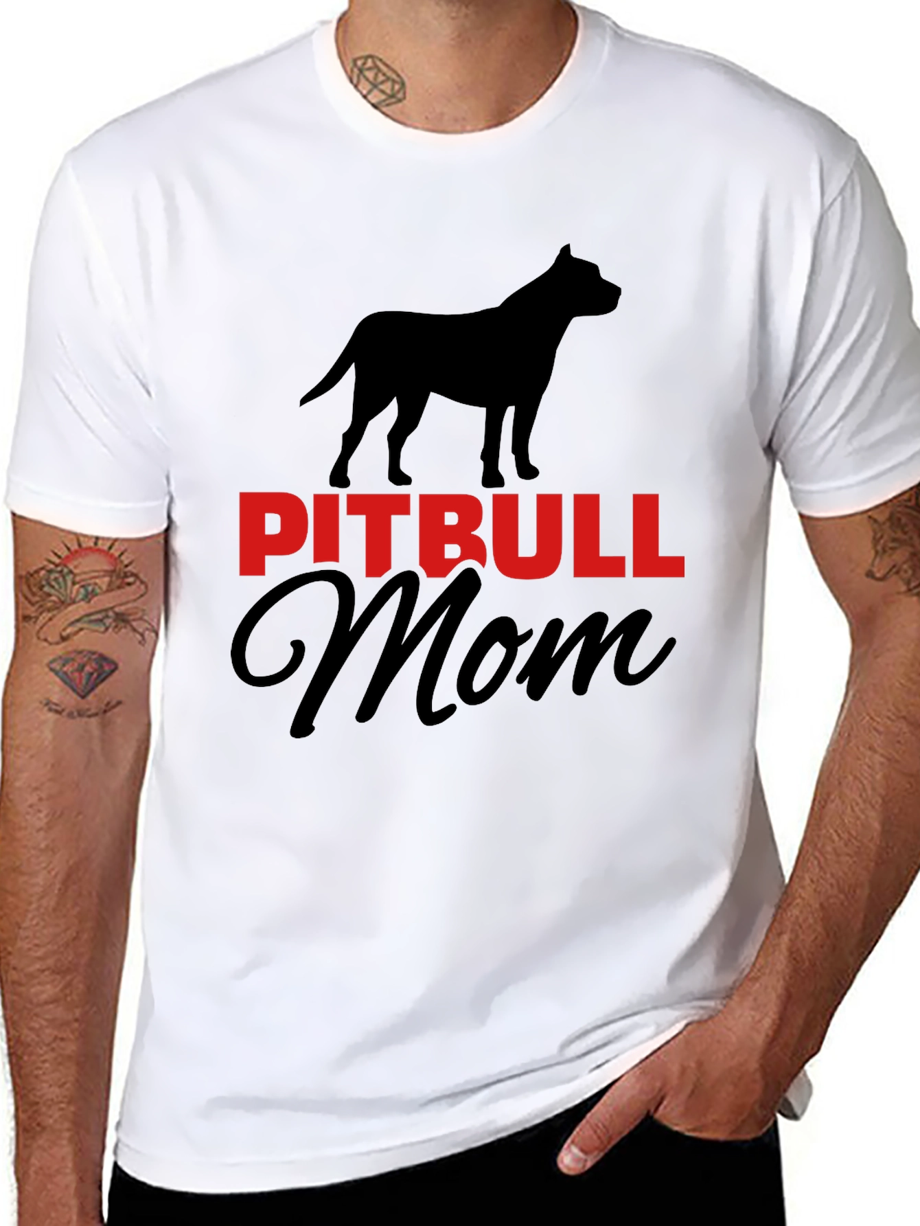 Pitbull Mom Graphic Tee - Black Cotton Blend